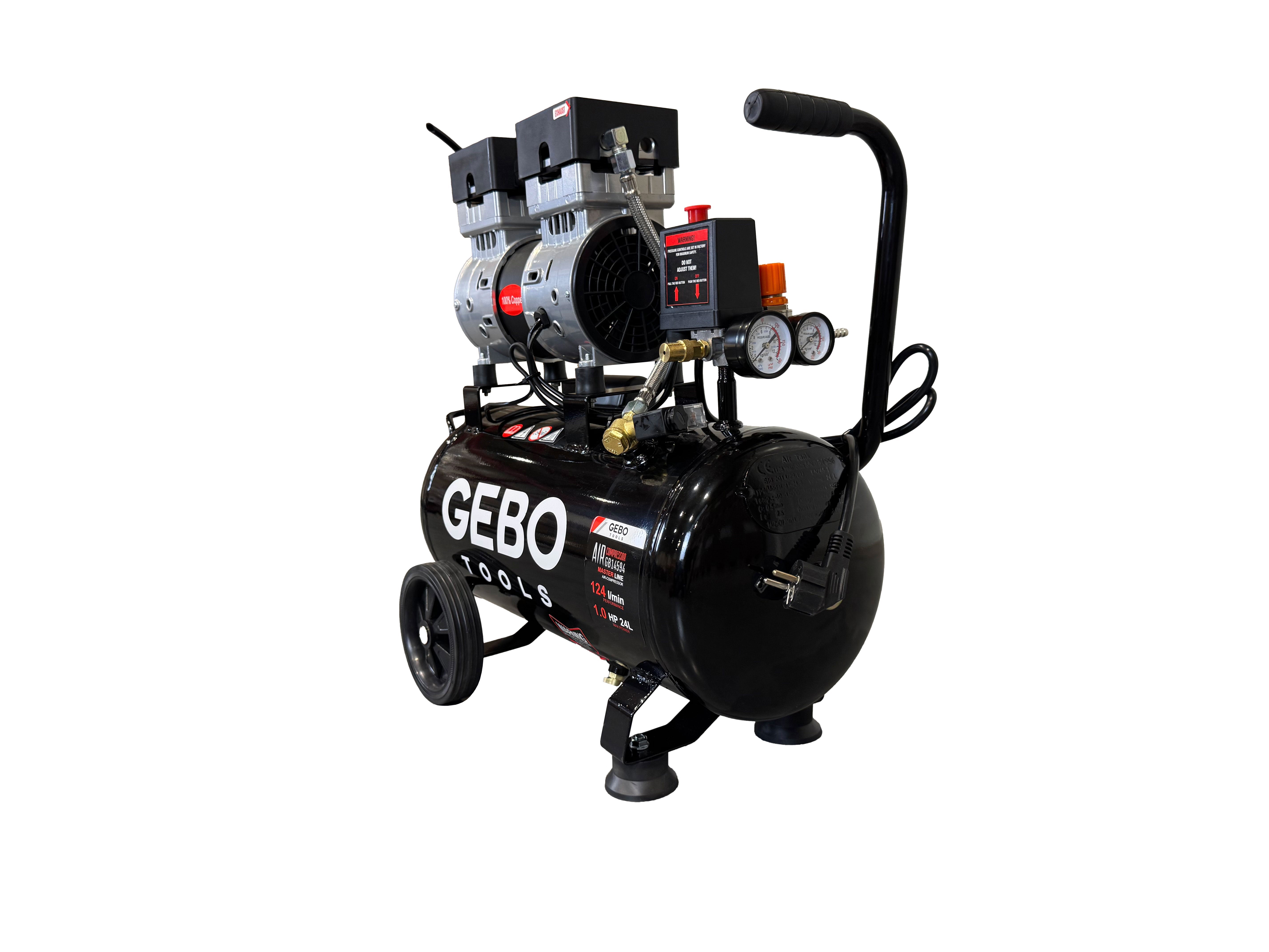 Compressore aria silenziato - con capacità del serbatoio di 24 litri - senza olio, oil free - per utensili pneumatici, Gebo Tools