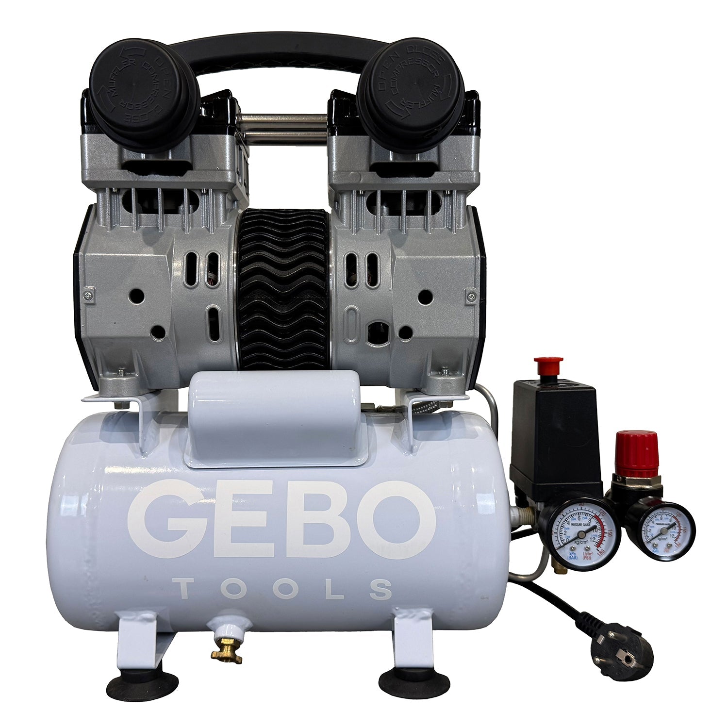 Compressore aria silenziato - con capacità del serbatoio di 6 litri - senza olio, oil free - per utensili pneumatici, Gebo Tools