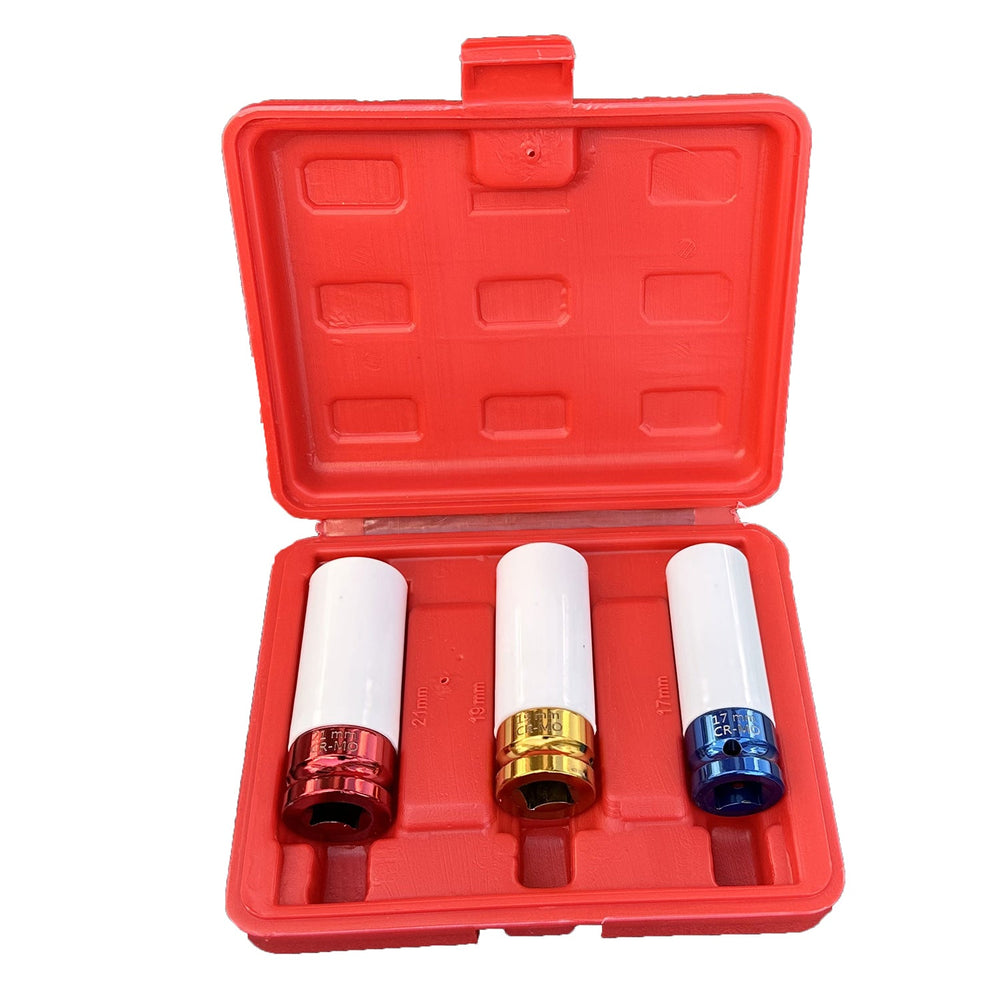 Set 3 bussole con rivestimento protettivo per cerchi auto in lega da 17 mm,19 mm,21 mm Gebo Tools