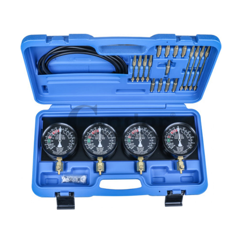 Tester pressione carburante per auto moto, sincronizzatore carburatore per vuoto set di strumenti con adattatore e 4 manometro