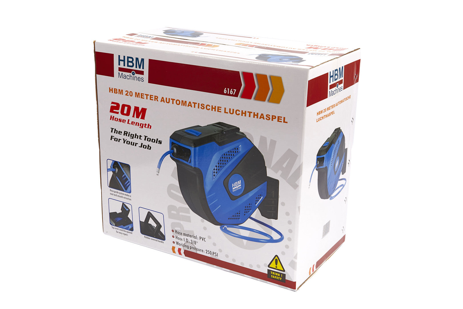 Avvolgitubo per aria compressa sistema blocco automatico con fissaggio a parete muro 20 m × 10 mm HBM Olanda