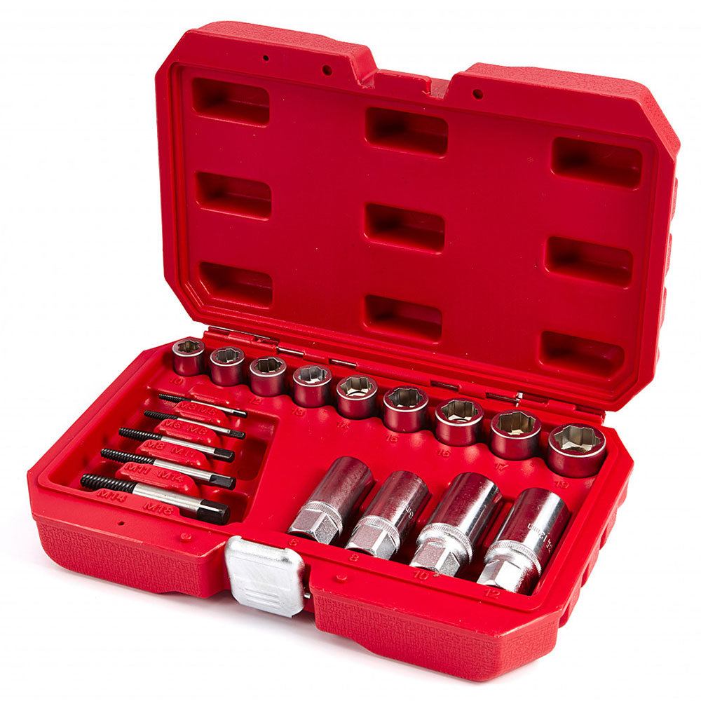 Set di estrattori di bulloni, 17 pezzi, set di rimozione di bulloni e dadi a impatto, estrattore di dadi spelati, set di bussole di estrazione per la rimozione di bulloni danneggiati, viti per dadi, Hbm