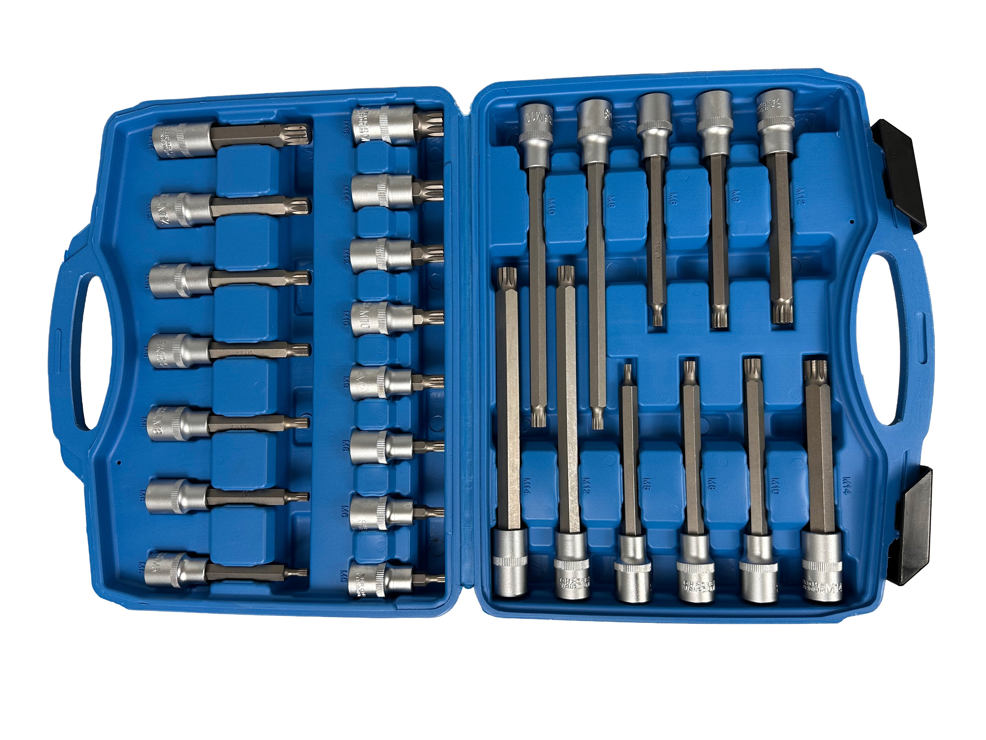 Set inserti XZN (M SPLINE) 1/2" per uso auto, set chiavi con inserto XZN ,kit punte spline ,22 pezzi Gebo Tools