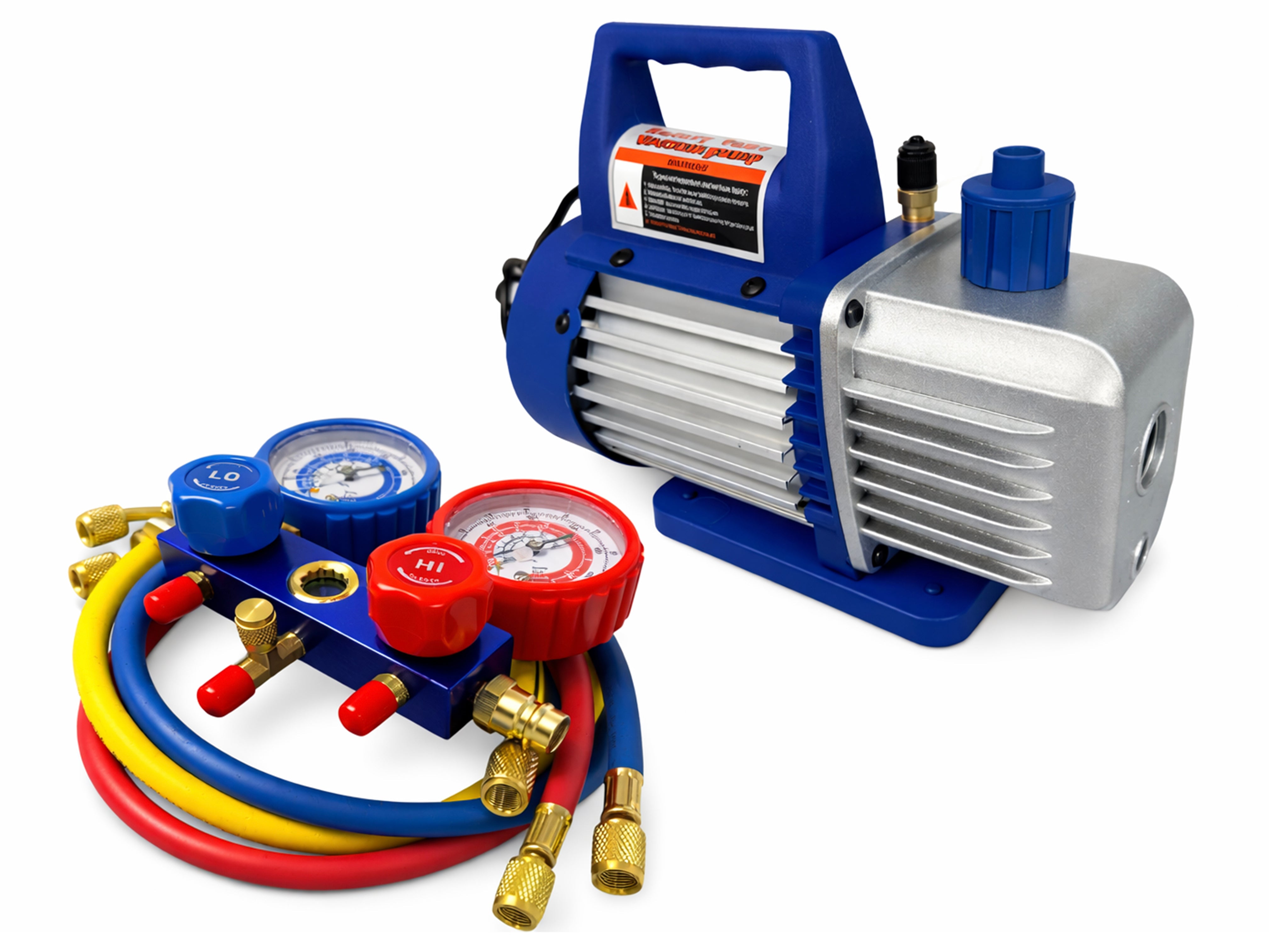Pompa vuoto per condizionatori con manometri condizionatori per HVAC/auto AC, kit ricarica aria condizionata per R134a, R22, R12 R502 refrigeranti, pompa per vuoto 70l/min a 2 vie per aria condizionata, Gebo Tools