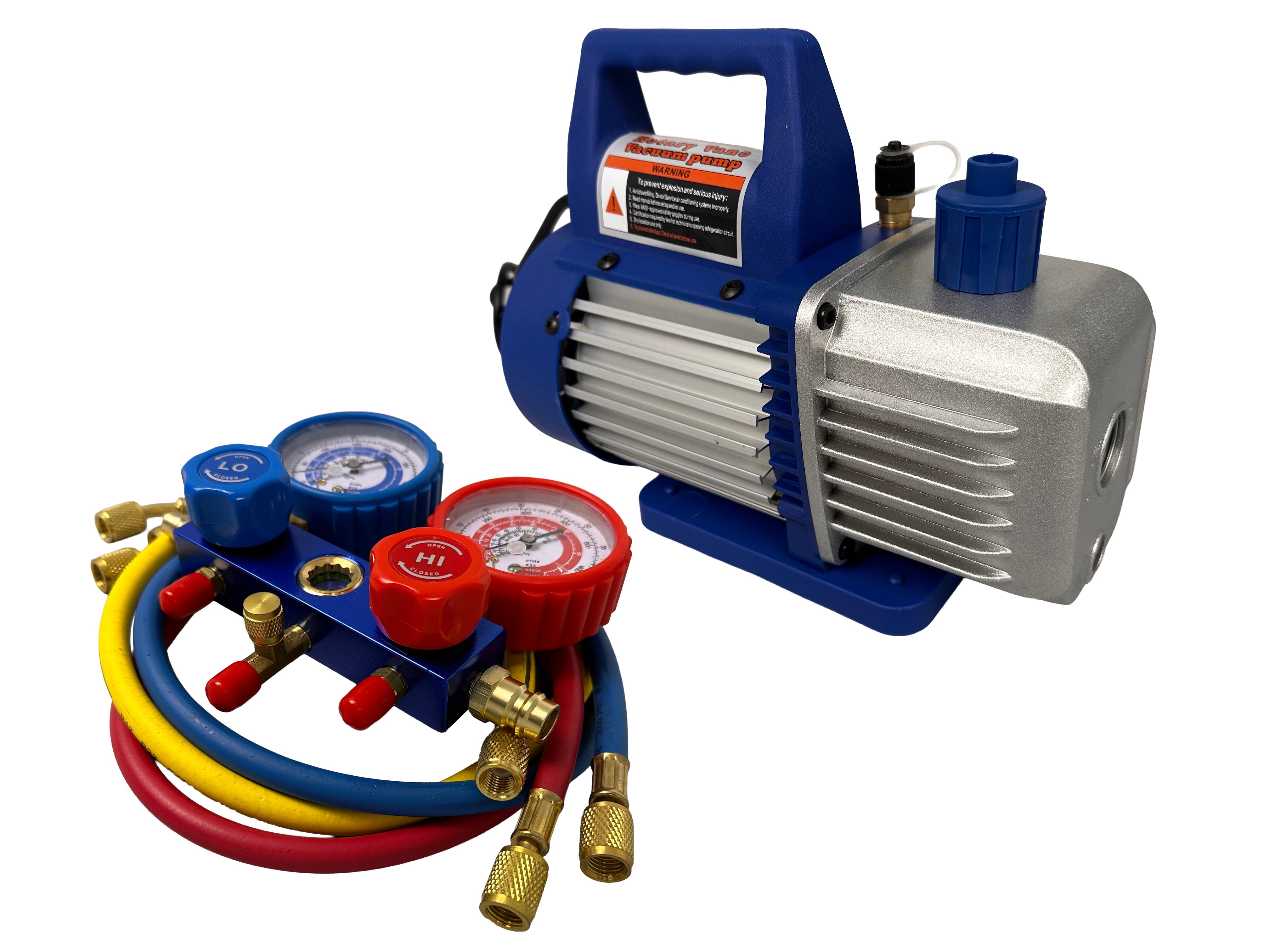 Pompa vuoto per condizionatori con kit manometri condizionatori per HVAC/auto AC, kit ricarica aria condizionata per R134a, R22, R12 R502 refrigeranti, pompa per vuoto con manometro a 2 vie per aria condizionata, Gebo Tools
