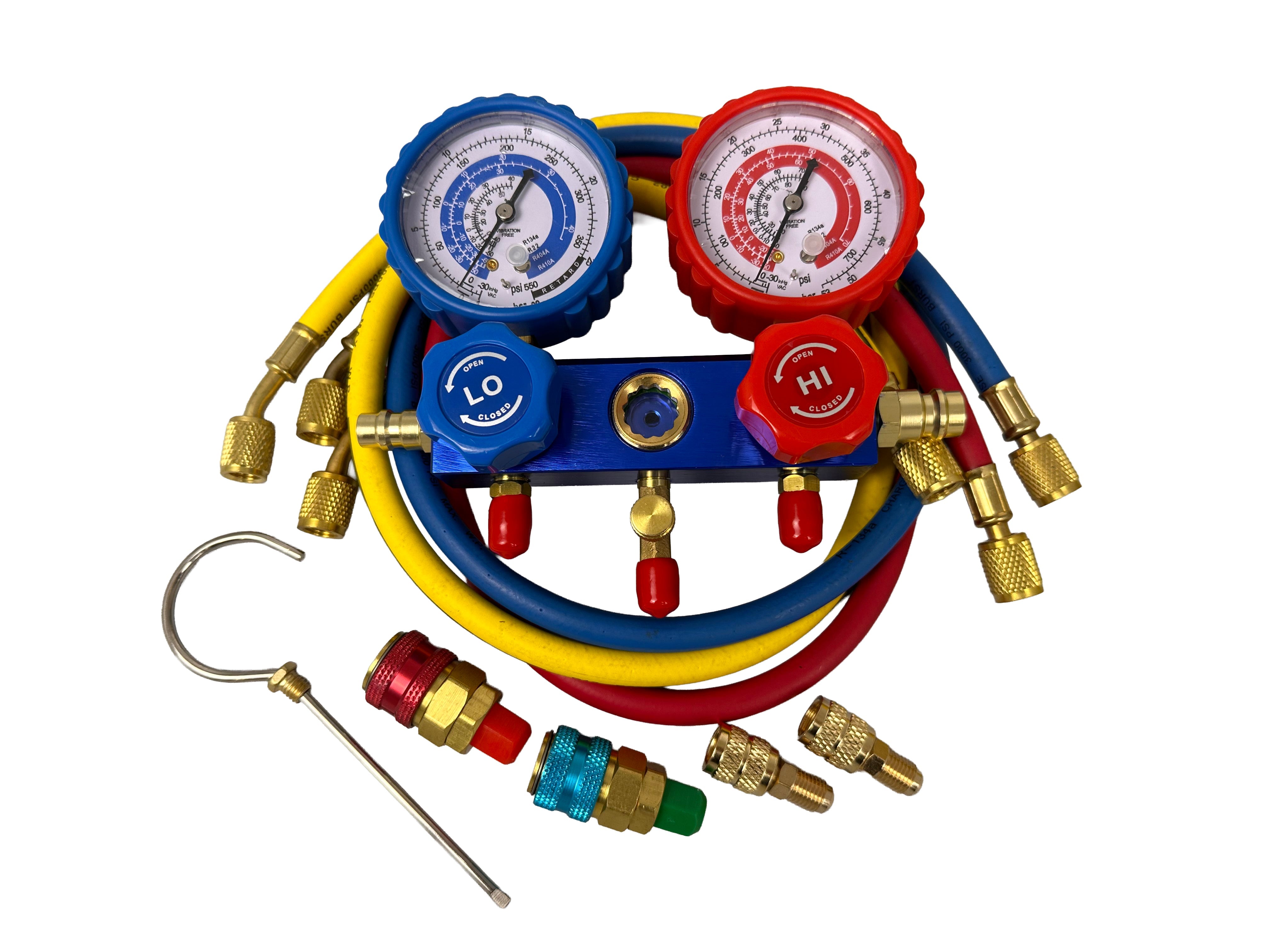 Pompa vuoto per condizionatori con kit manometri condizionatori per HVAC/auto AC, kit ricarica aria condizionata per R134a, R22, R12 R502 refrigeranti, pompa per vuoto con manometro a 2 vie per aria condizionata, Gebo Tools