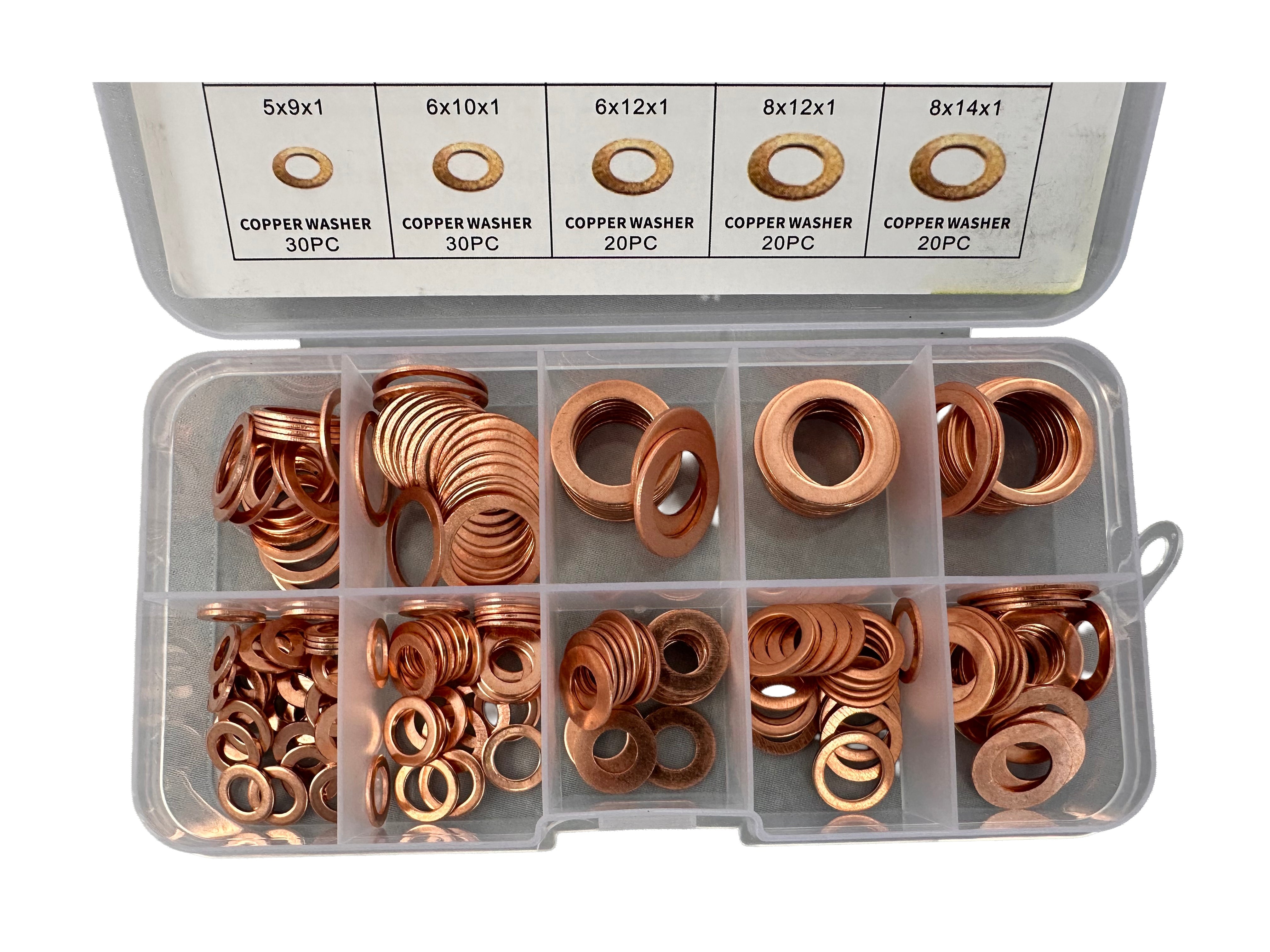 Kit di assortimento 200 pezzi rondelle in rame, kit di guarnizione rame, per il fissaggio degli accessori, Gebo Tools