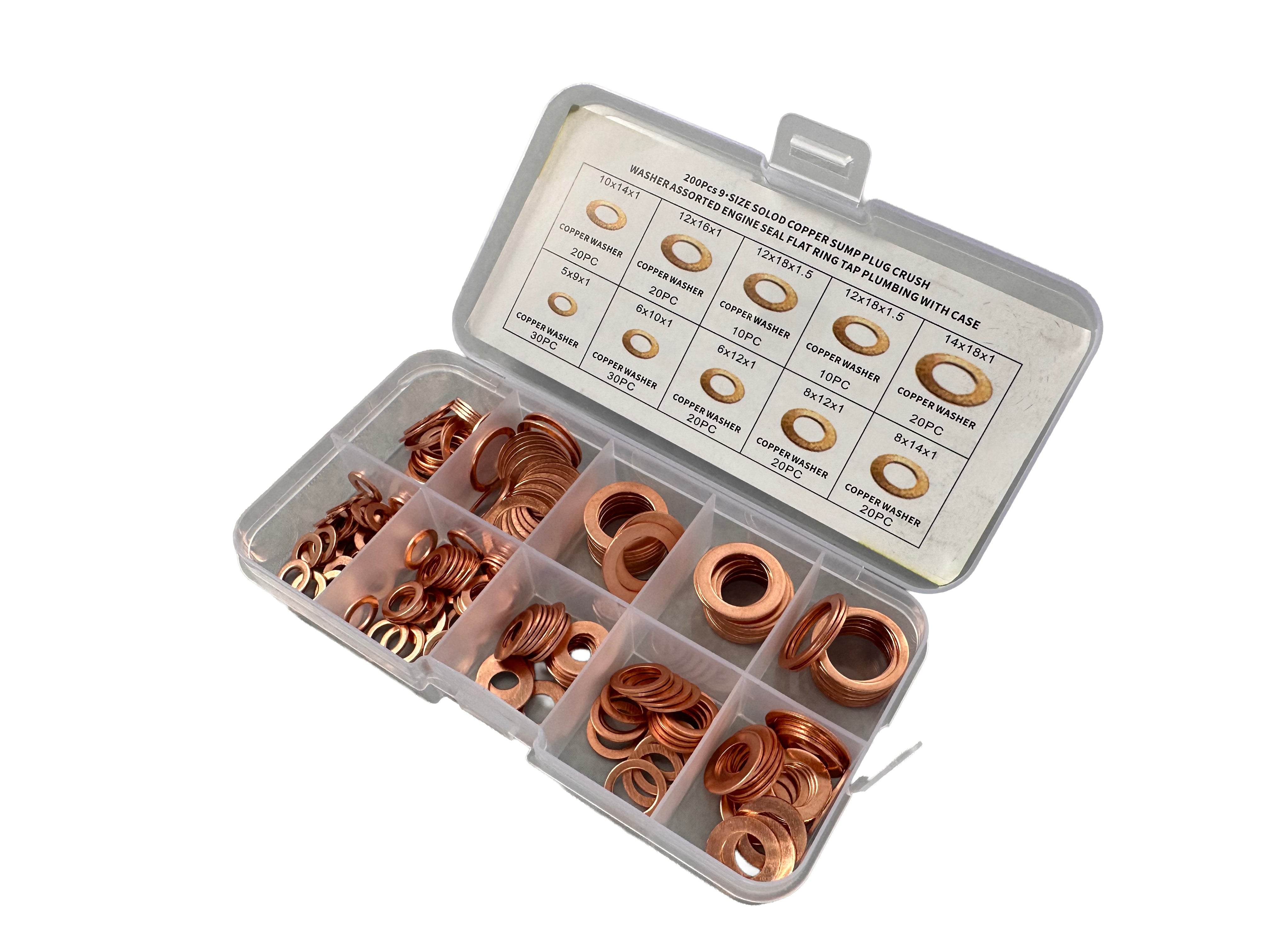 Kit di assortimento 200 pezzi rondelle in rame, kit di guarnizione rame, per il fissaggio degli accessori, Gebo Tools