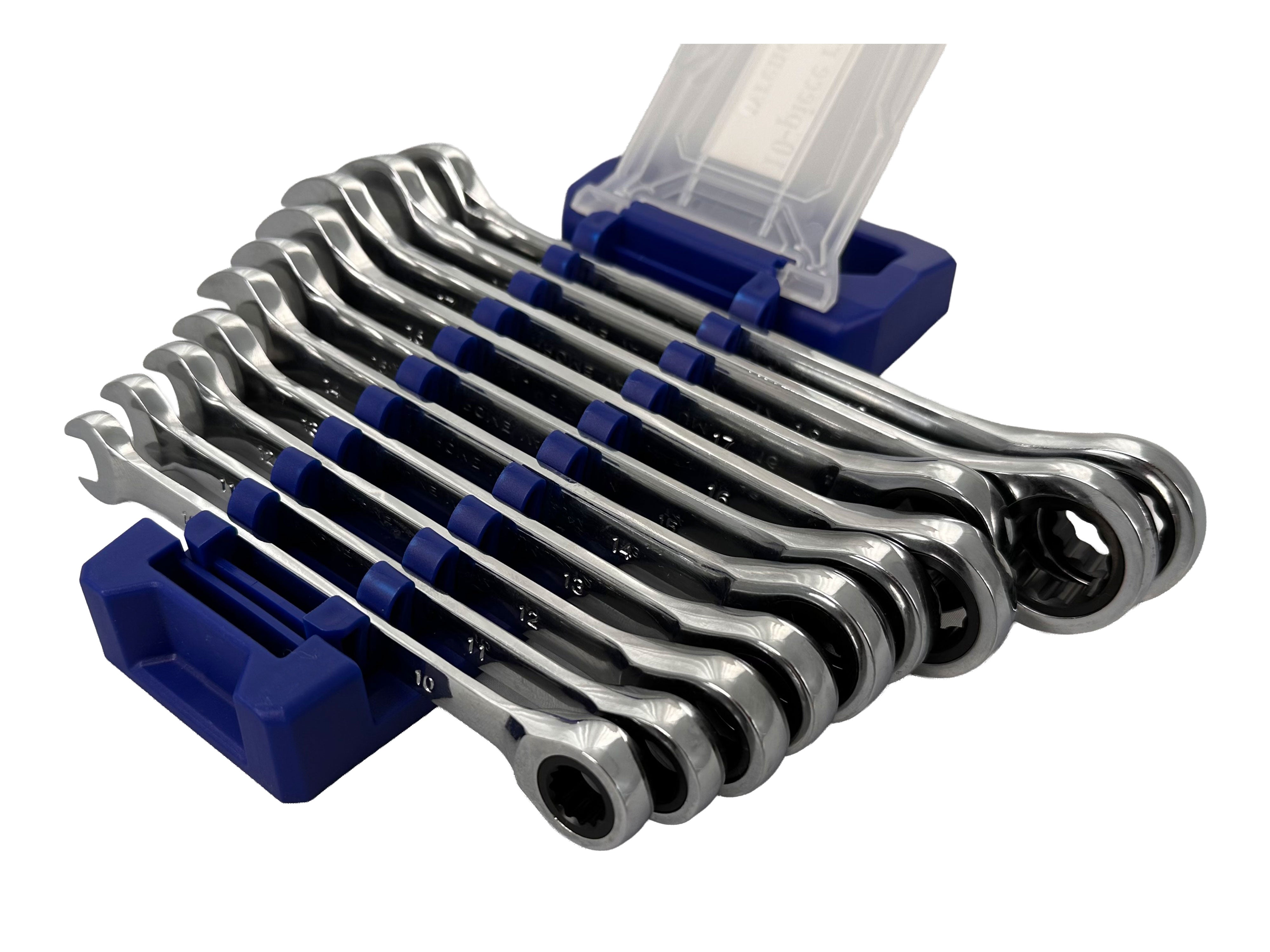 Serie di chiavi combinate a cricchetto extra corte, 10 - 19 mm, in acciaio Cr-V, 10 pezzi Gebo Tools