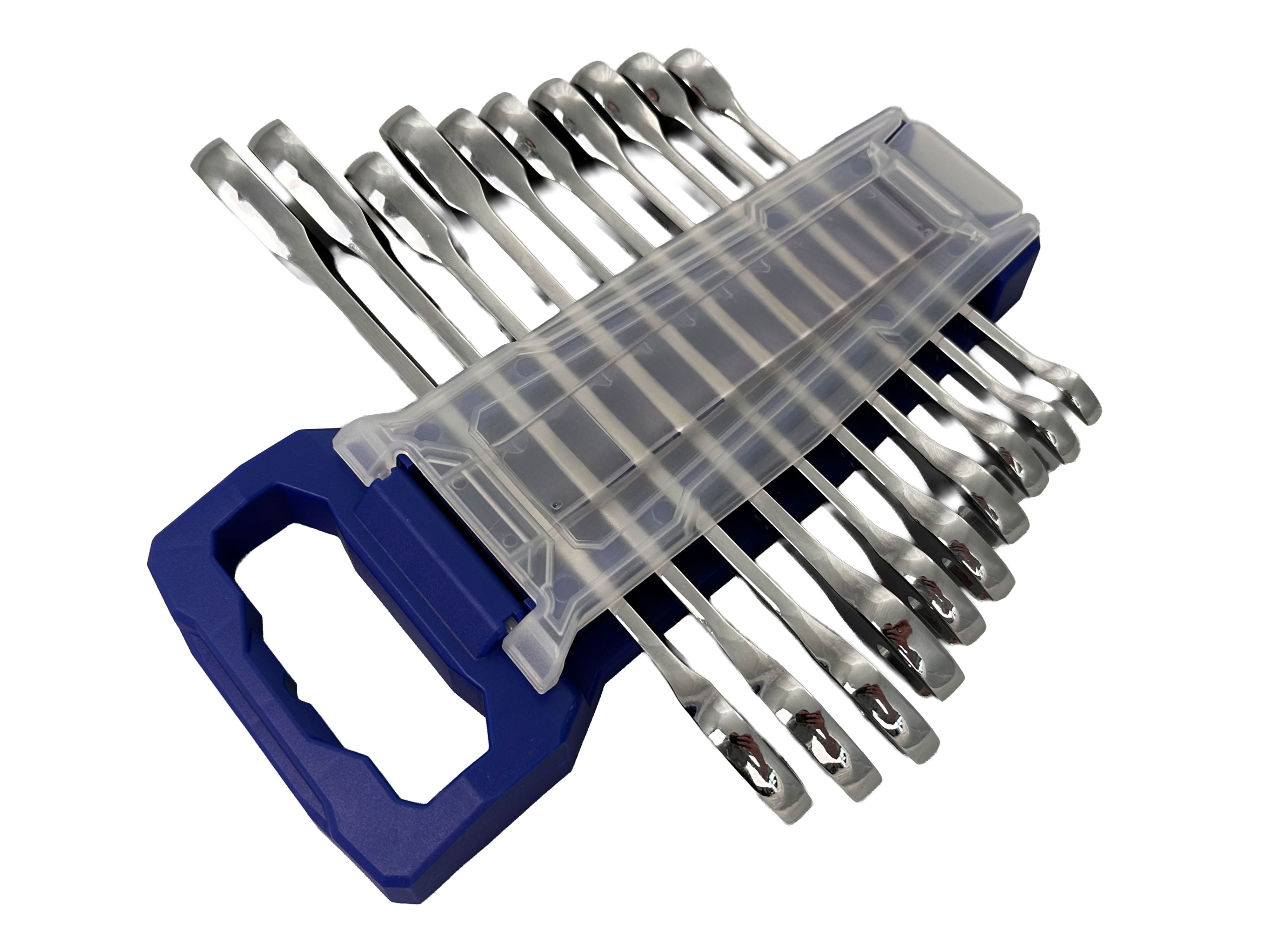 Serie di chiavi combinate a cricchetto extra corte, 10 - 19 mm, in acciaio Cr-V, 10 pezzi Gebo Tools