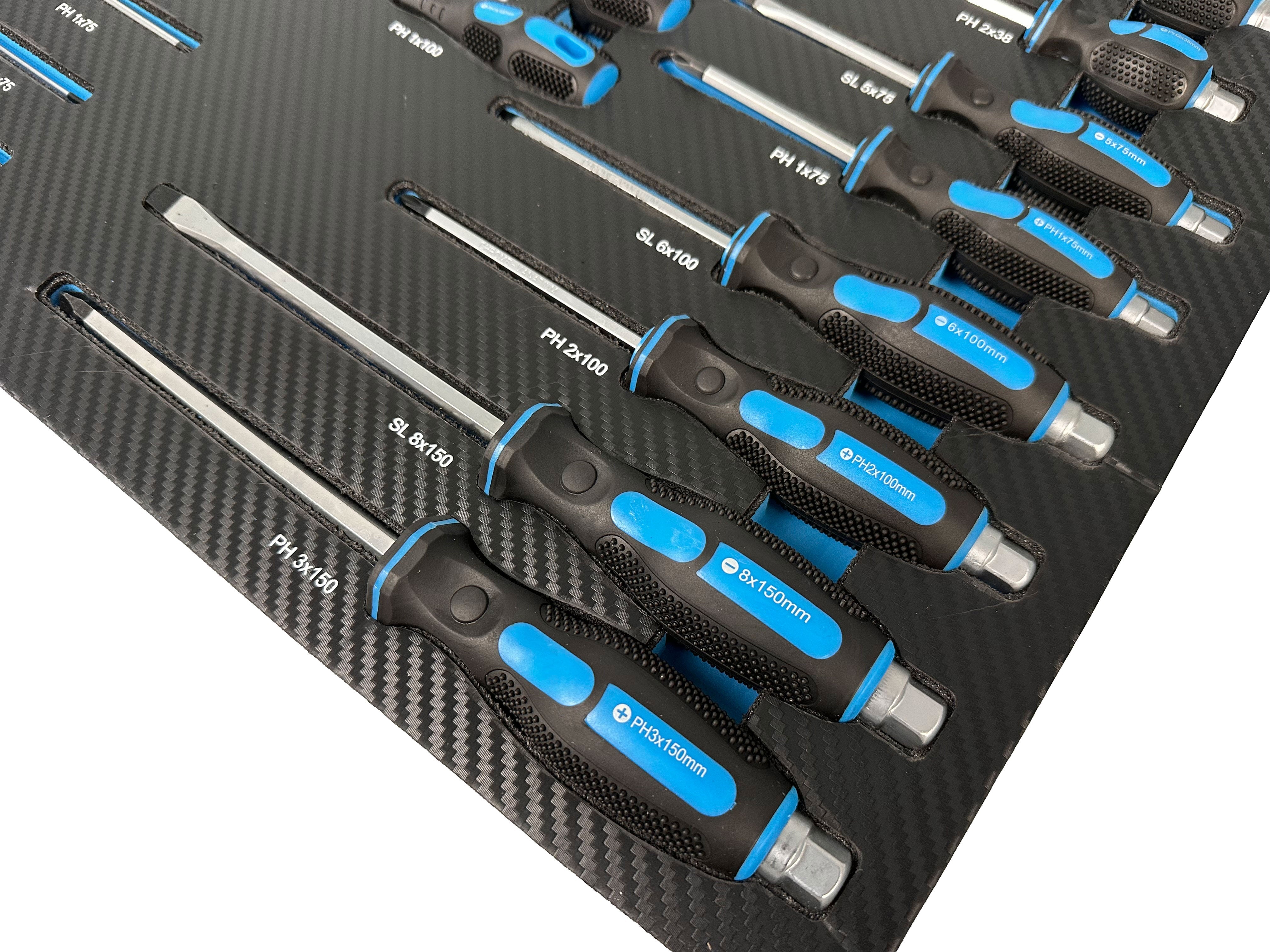Set di cacciaviti con inserto in schiuma, inserto per carrello da officina, cacciaviti professionali 21 pezzi Gebo Tools