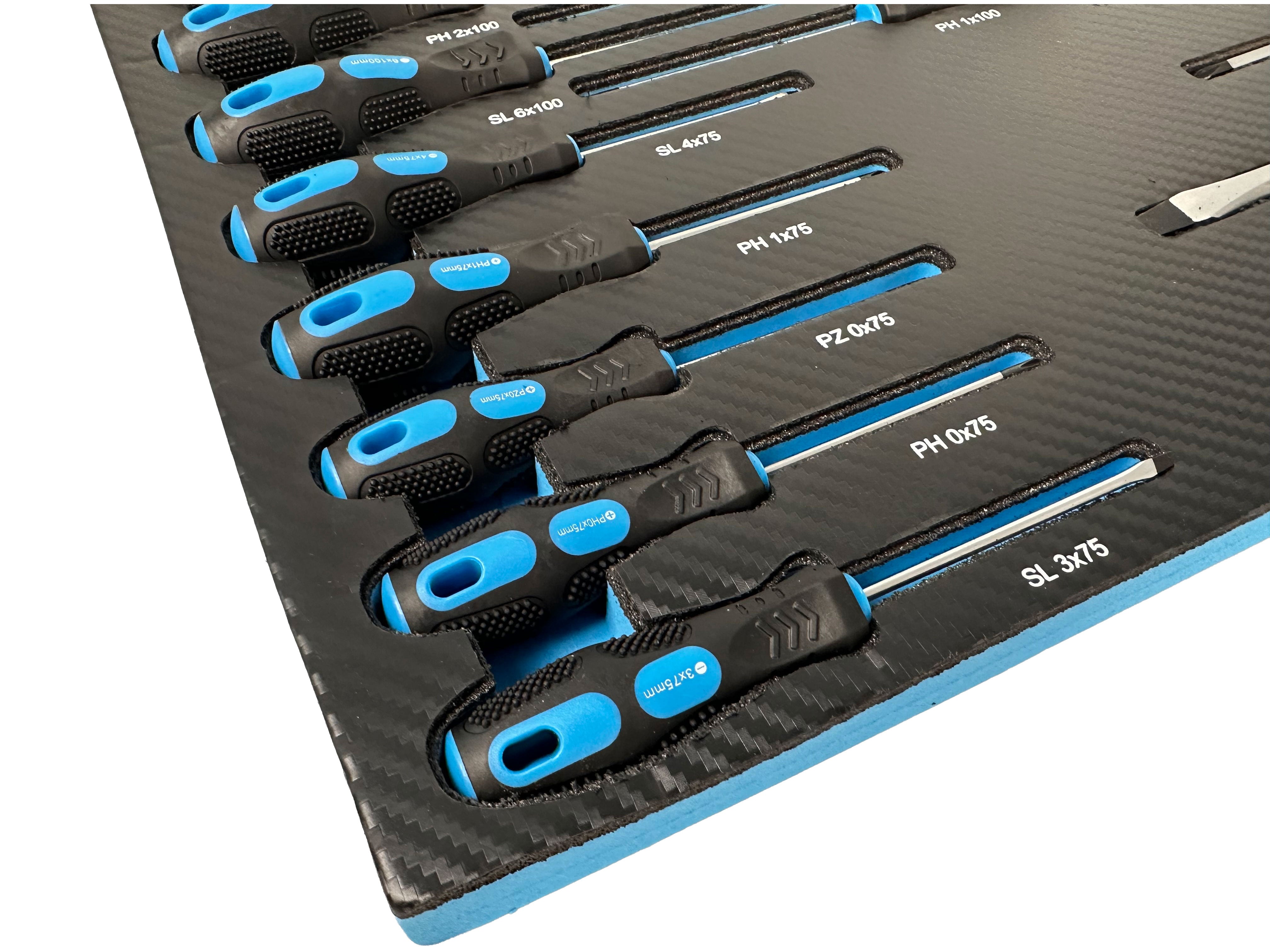 Set di cacciaviti con inserto in schiuma, inserto per carrello da officina, cacciaviti professionali 21 pezzi Gebo Tools