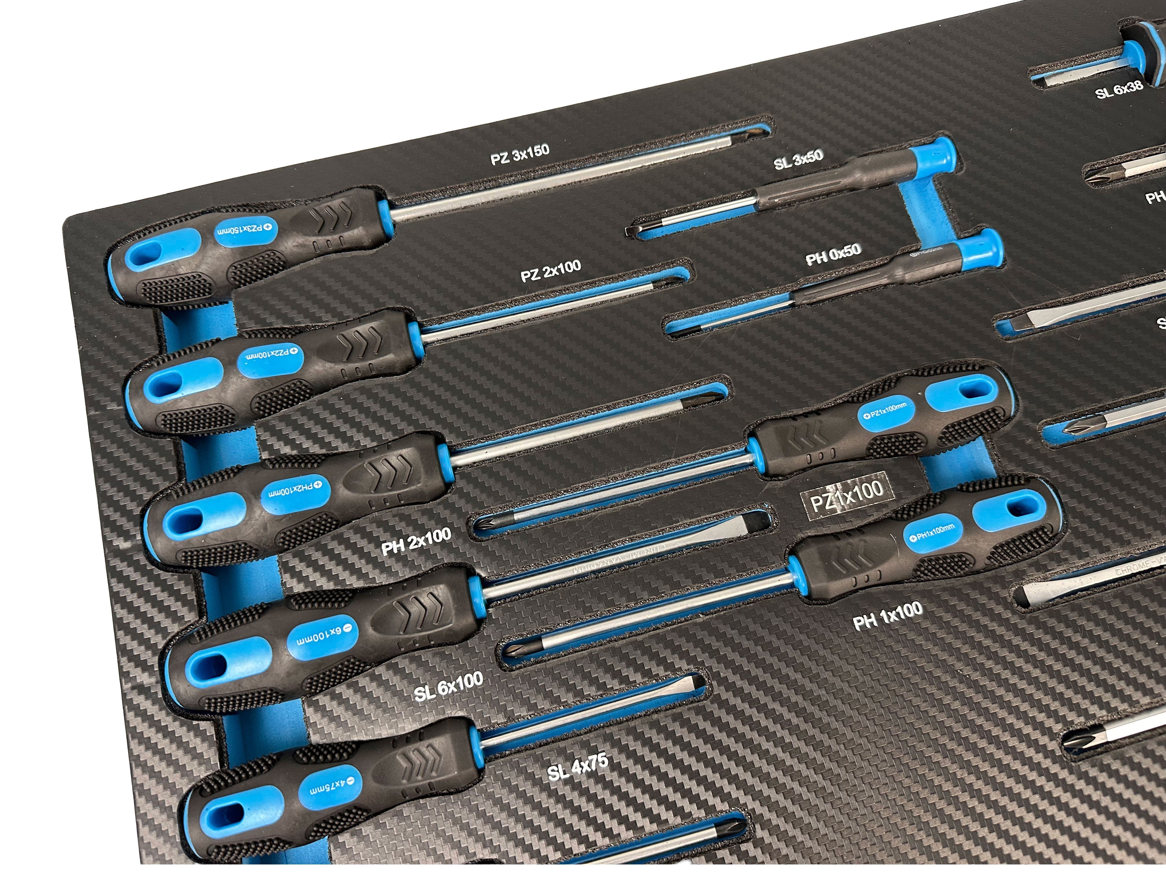 Set di cacciaviti con inserto in schiuma, inserto per carrello da officina, cacciaviti professionali 21 pezzi Gebo Tools