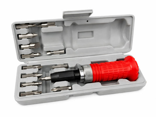 Set di cacciavite professionale a percussione-avvitatore ad impulsi con 14 inserti-punte, cacciavite ad impulsi kit giravite a percussione impugnatura a mano impugnatura per impieghi gravosi, attacco 1/2" Gebo Tools