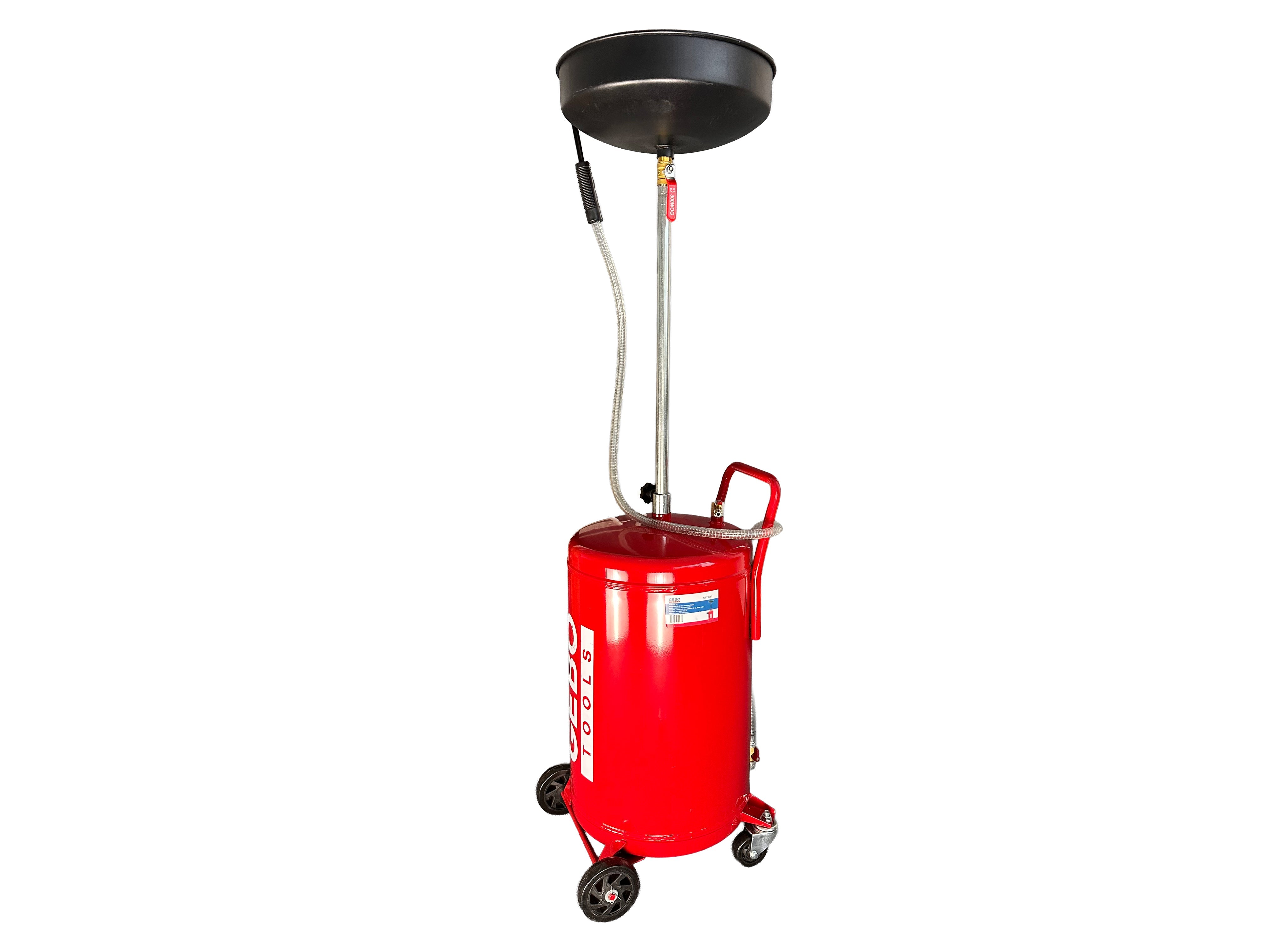 Serbatoio scarico olio esausto 75 litri, portatile cambio olio con imbuto regolabile in altezza, con ruote, per officine riparazione auto, aspiratore-recuperatore pneumatico per olio esausto, Gebo Tools