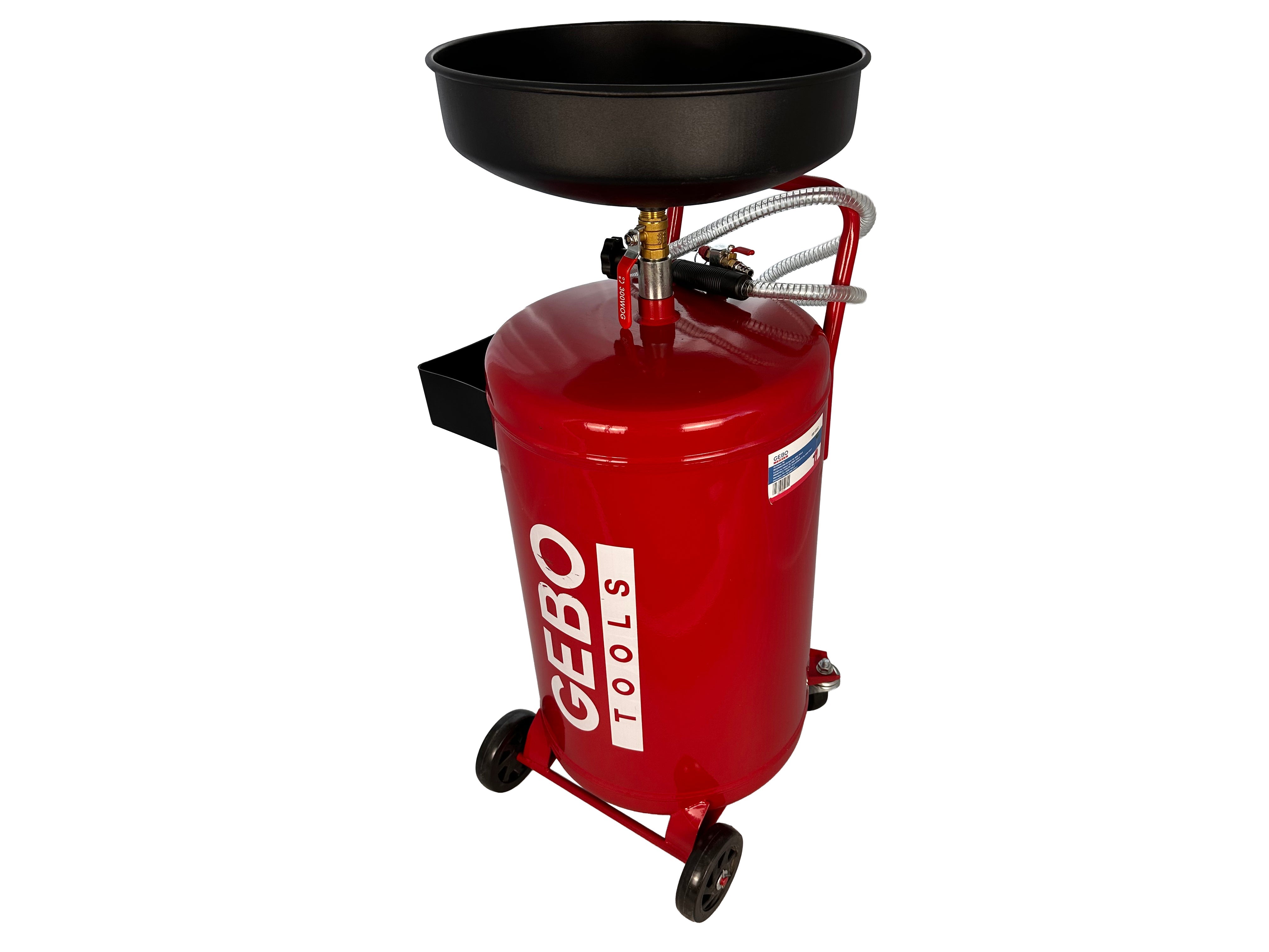 Serbatoio scarico olio esausto 75 litri, portatile cambio olio con imbuto regolabile in altezza, con ruote, per officine riparazione auto, aspiratore-recuperatore pneumatico per olio esausto, Gebo Tools