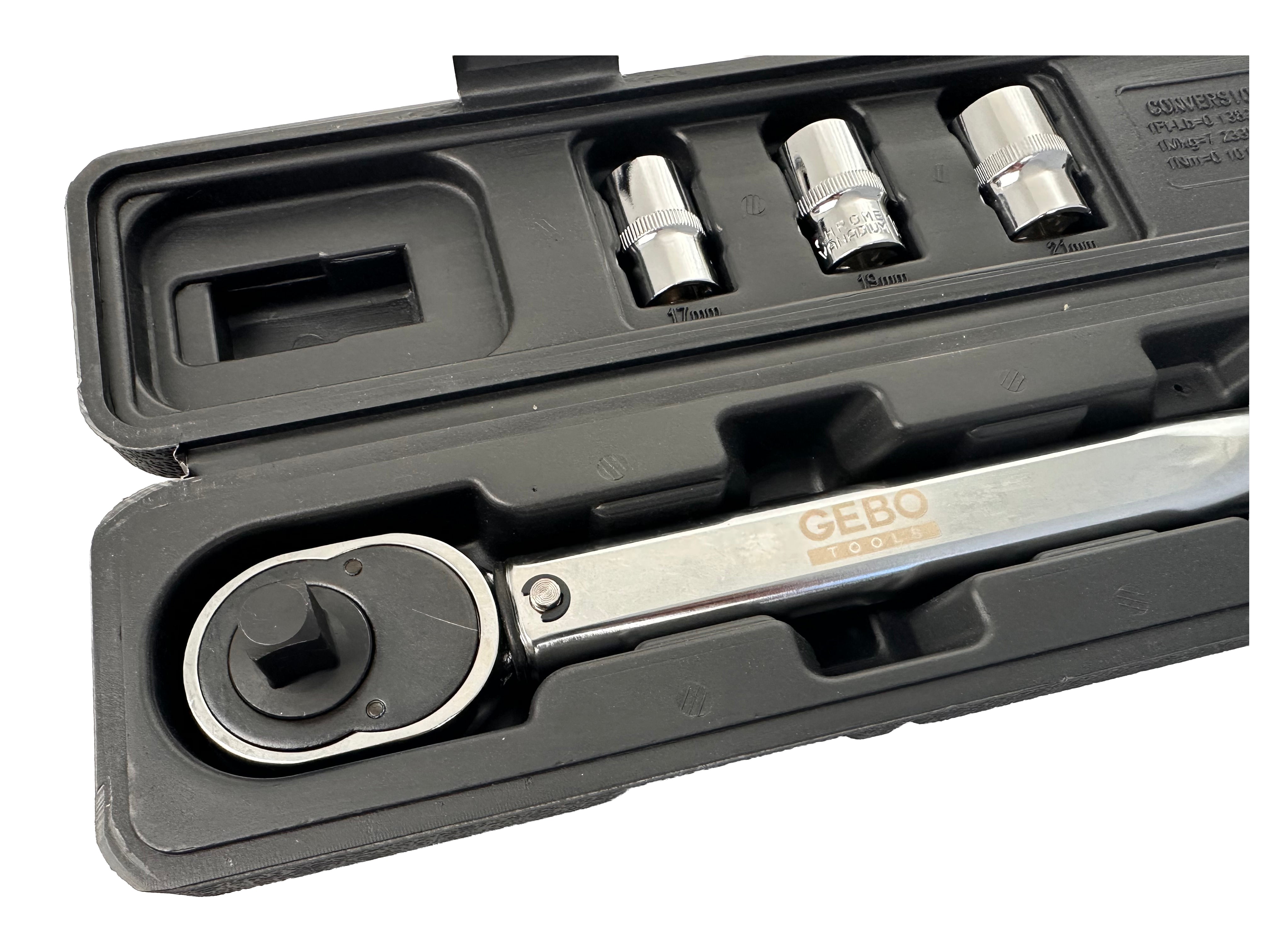 Set chiave dinamometrica 1/2", 5 pezzi, 28-210 Nm, bussole a impatto 1/2" 17 19 21mm, prolunga 1/2" Gebo Tools