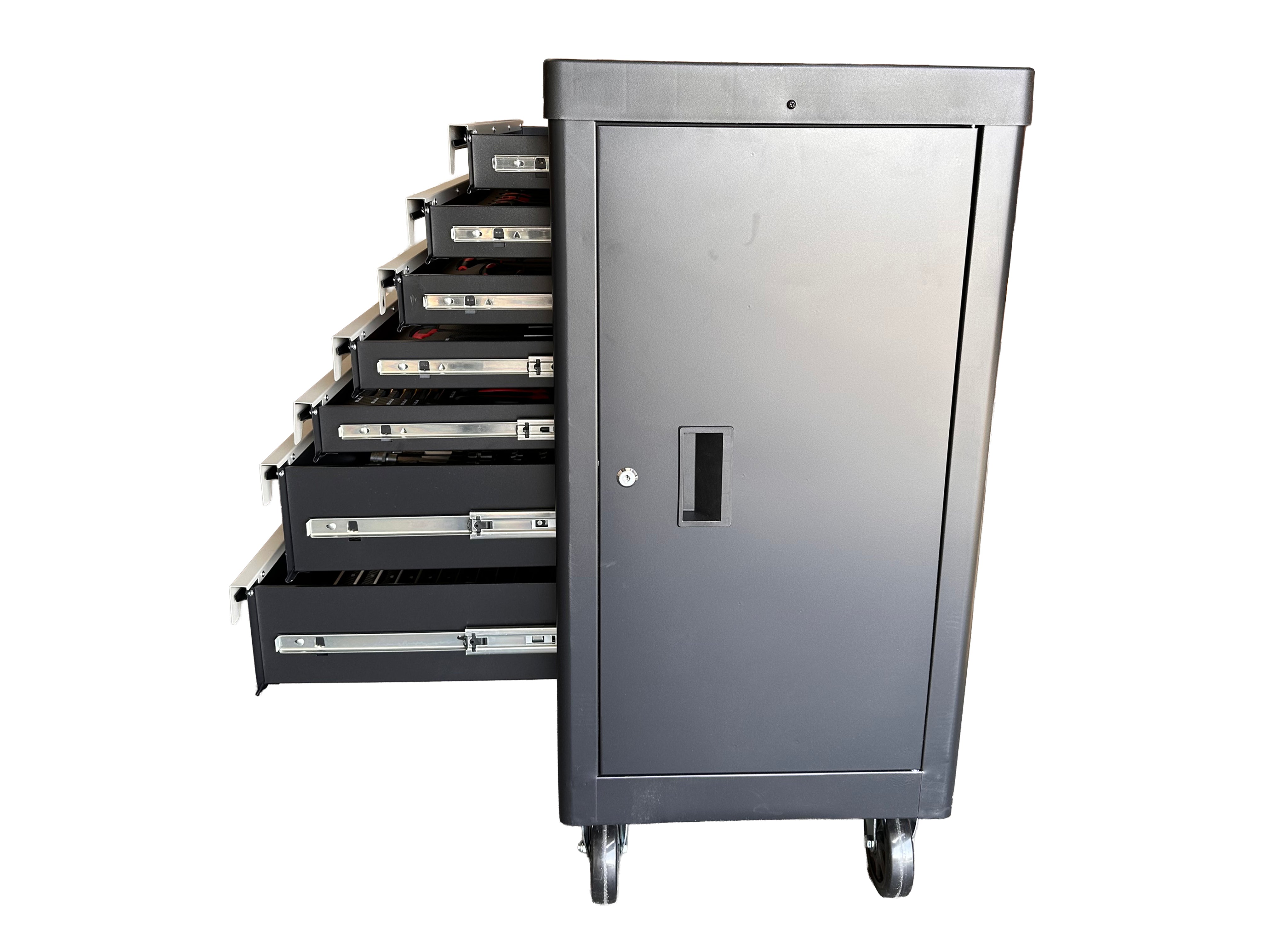 Armadio professionale attrezzato a 7 cassetti, 7 moduli, 262 pezzi, finitura carbon, carrello portautensili ,cassetta porta attrezzi mobile Gebo Tools