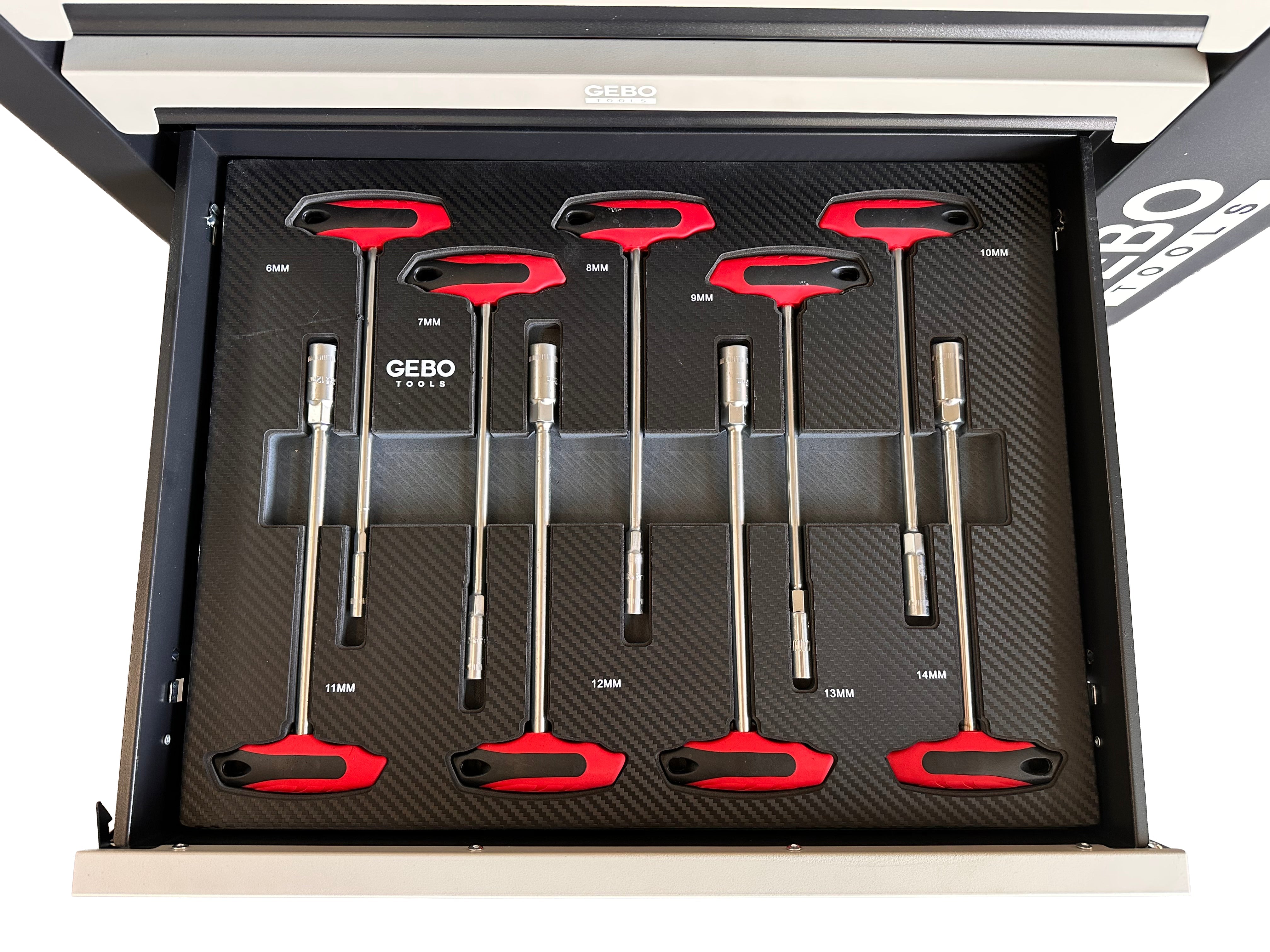 Armadio professionale attrezzato a 7 cassetti, 7 moduli, 262 pezzi, finitura carbon, carrello portautensili ,cassetta porta attrezzi mobile Gebo Tools