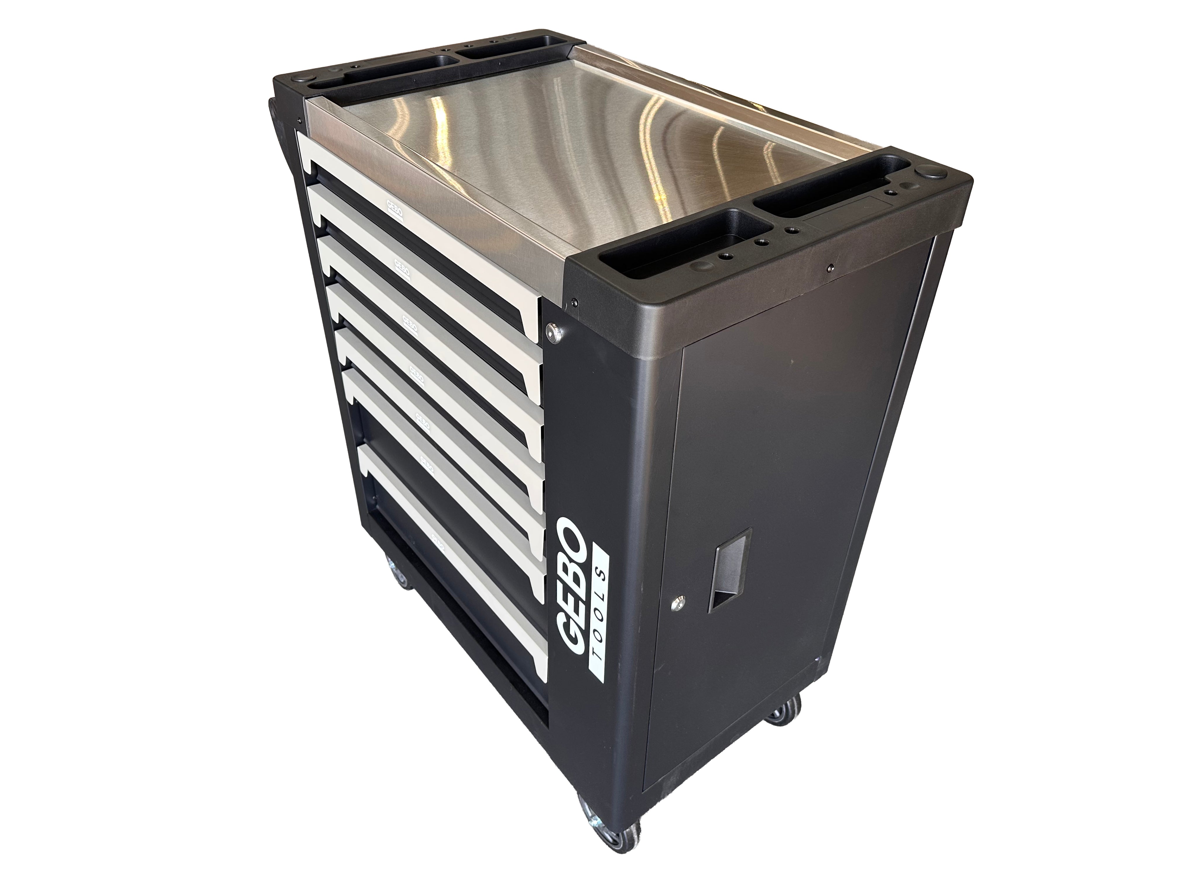 Armadio professionale attrezzato a 7 cassetti, 7 moduli, 262 pezzi, finitura carbon, carrello portautensili ,cassetta porta attrezzi mobile Gebo Tools