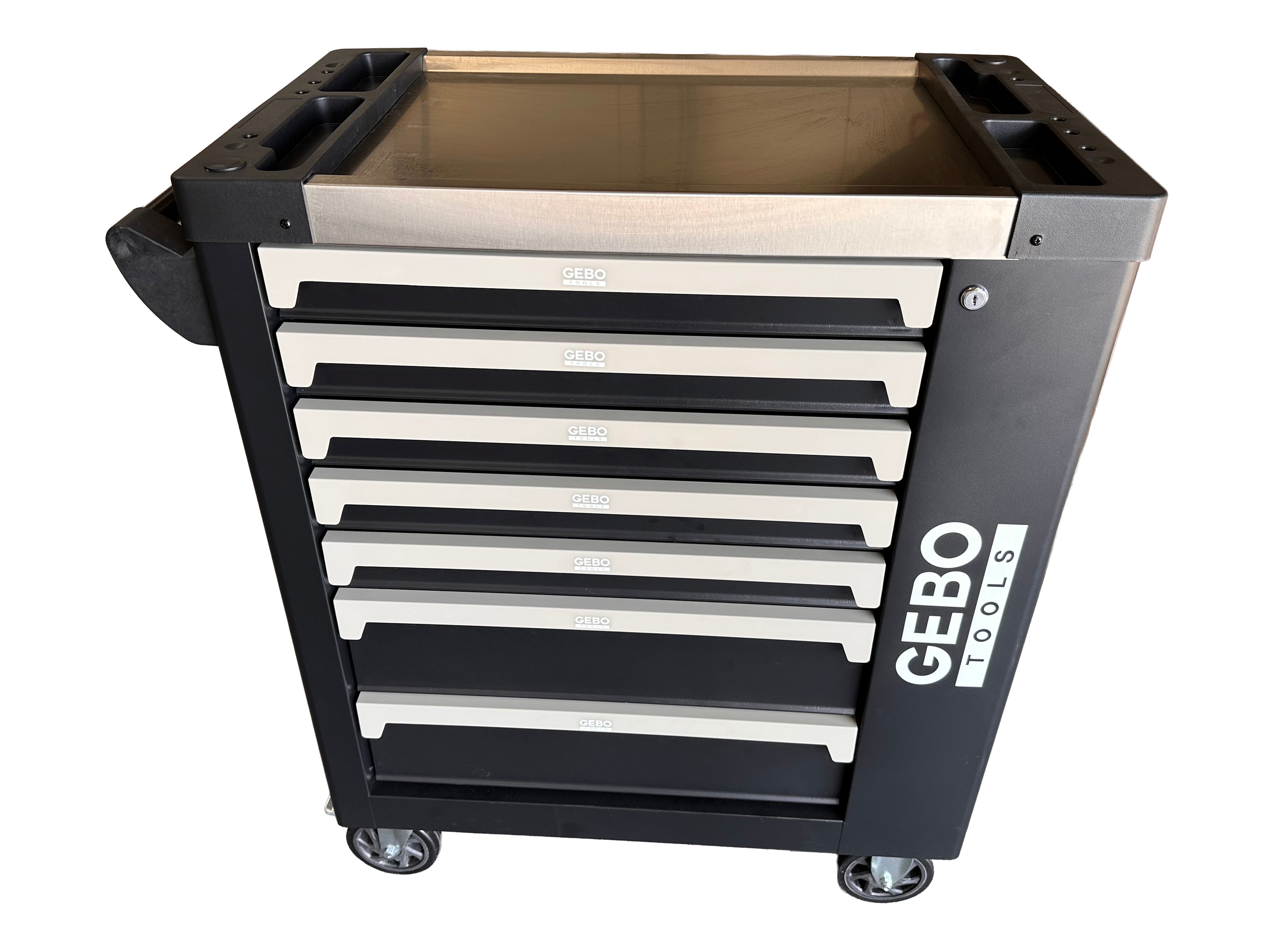 Armadio professionale attrezzato a 7 cassetti, 7 moduli, 262 pezzi, finitura carbon, carrello portautensili ,cassetta porta attrezzi mobile Gebo Tools