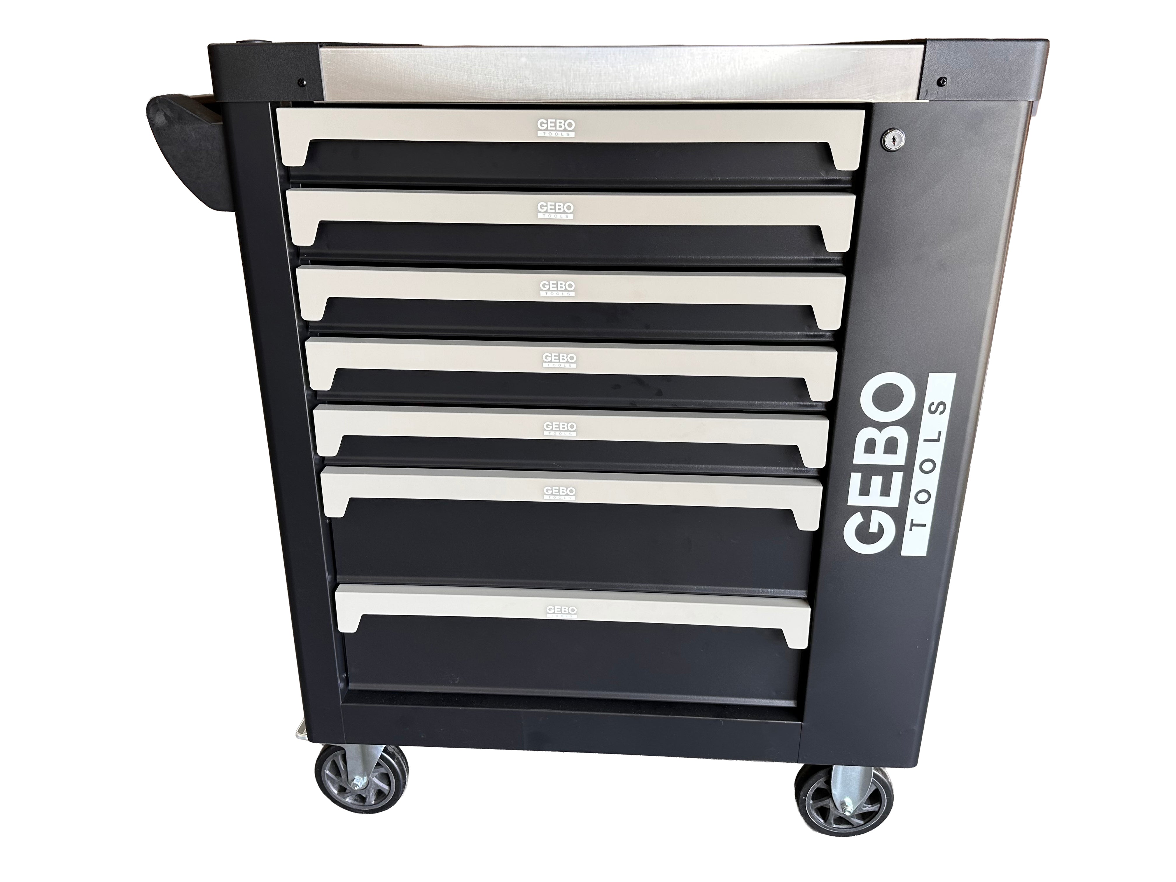 Armadio professionale attrezzato a 7 cassetti, 7 moduli, 262 pezzi, finitura carbon, carrello portautensili ,cassetta porta attrezzi mobile Gebo Tools