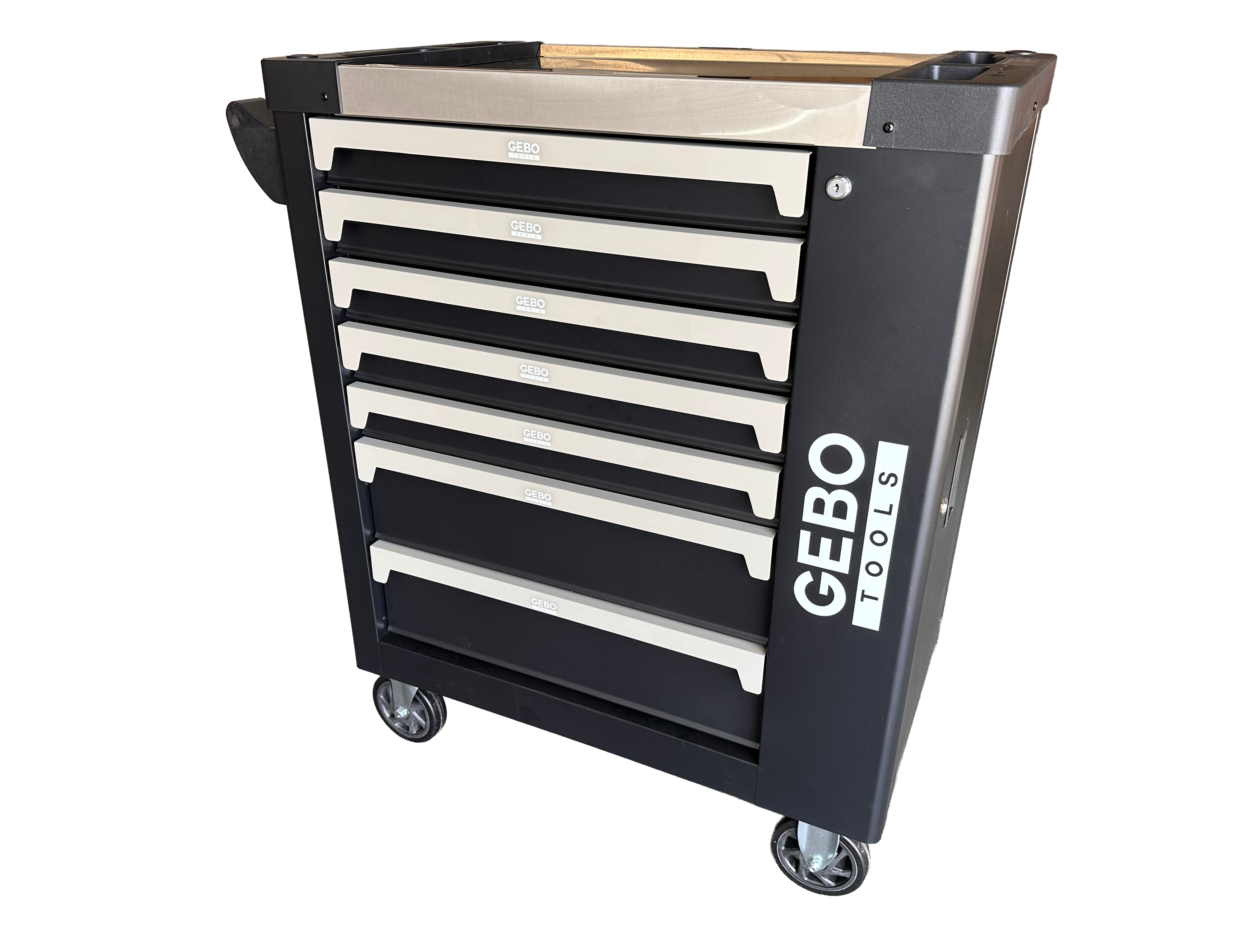 Armadio professionale attrezzato a 7 cassetti, 7 moduli, 262 pezzi, finitura carbon, carrello portautensili ,cassetta porta attrezzi mobile Gebo Tools