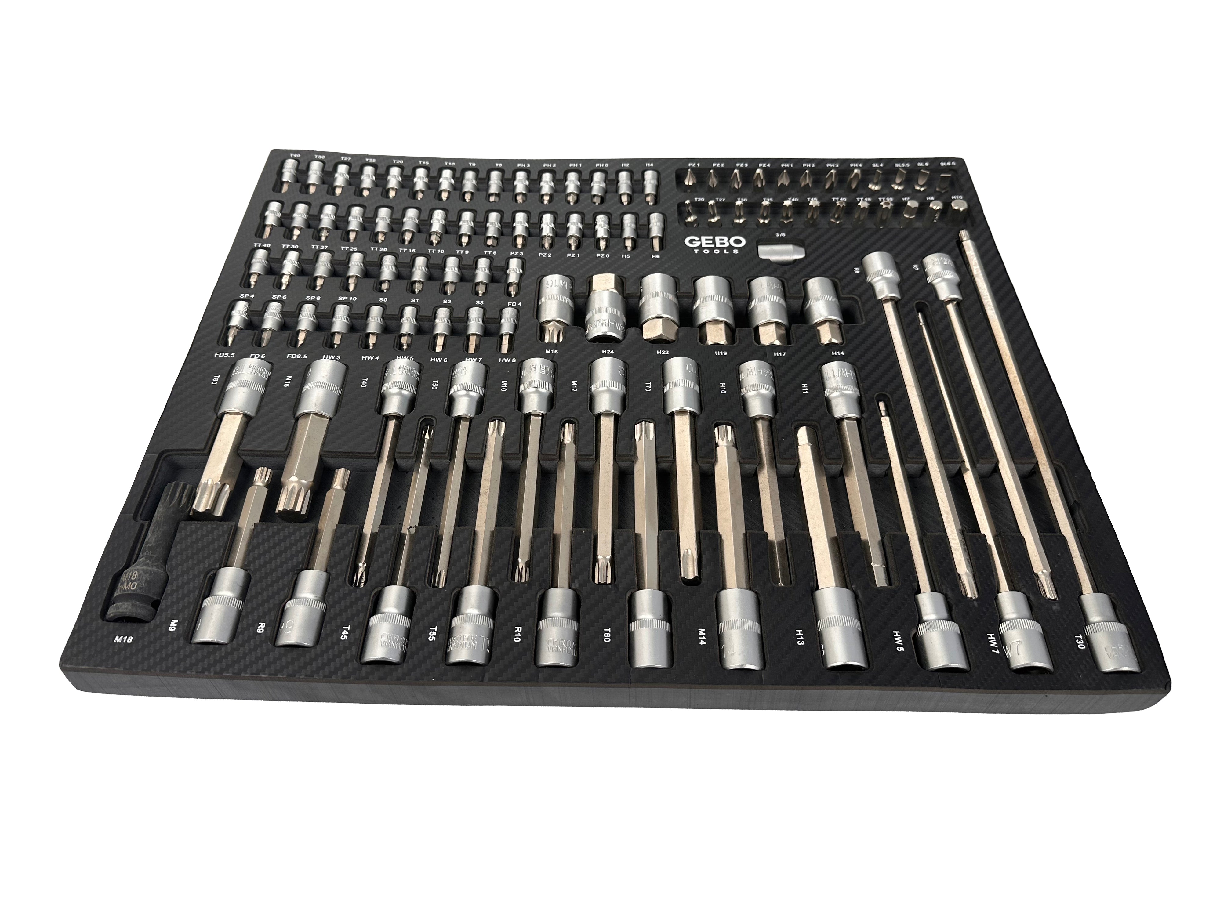 Set di 101 inserti bit in schiuma espansa, inserto schiuma a forma di cubo, modulo per carrelli portautensili, Gebo Tools