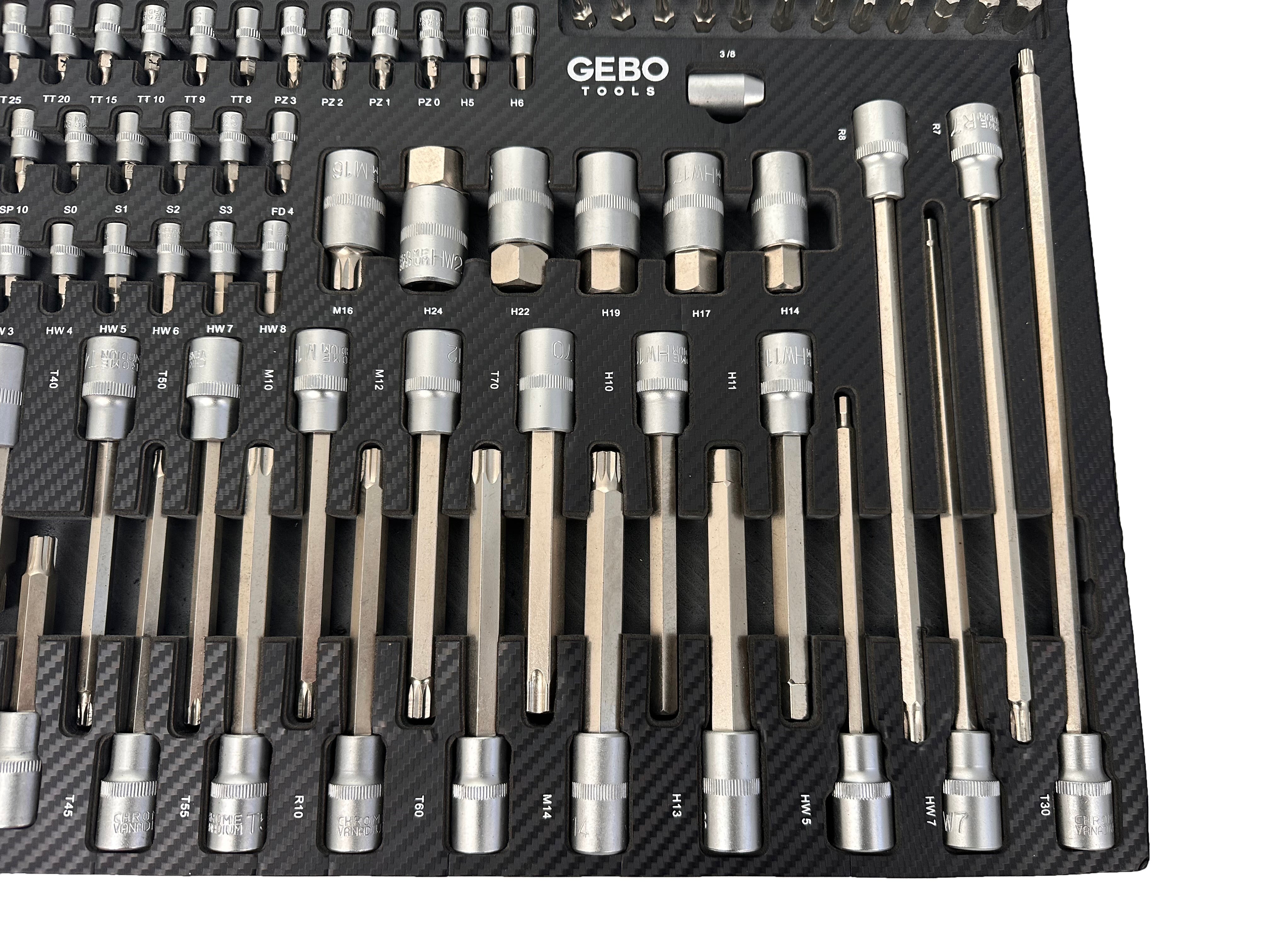 Set di 101 inserti bit in schiuma espansa, inserto schiuma a forma di cubo, modulo per carrelli portautensili, Gebo Tools