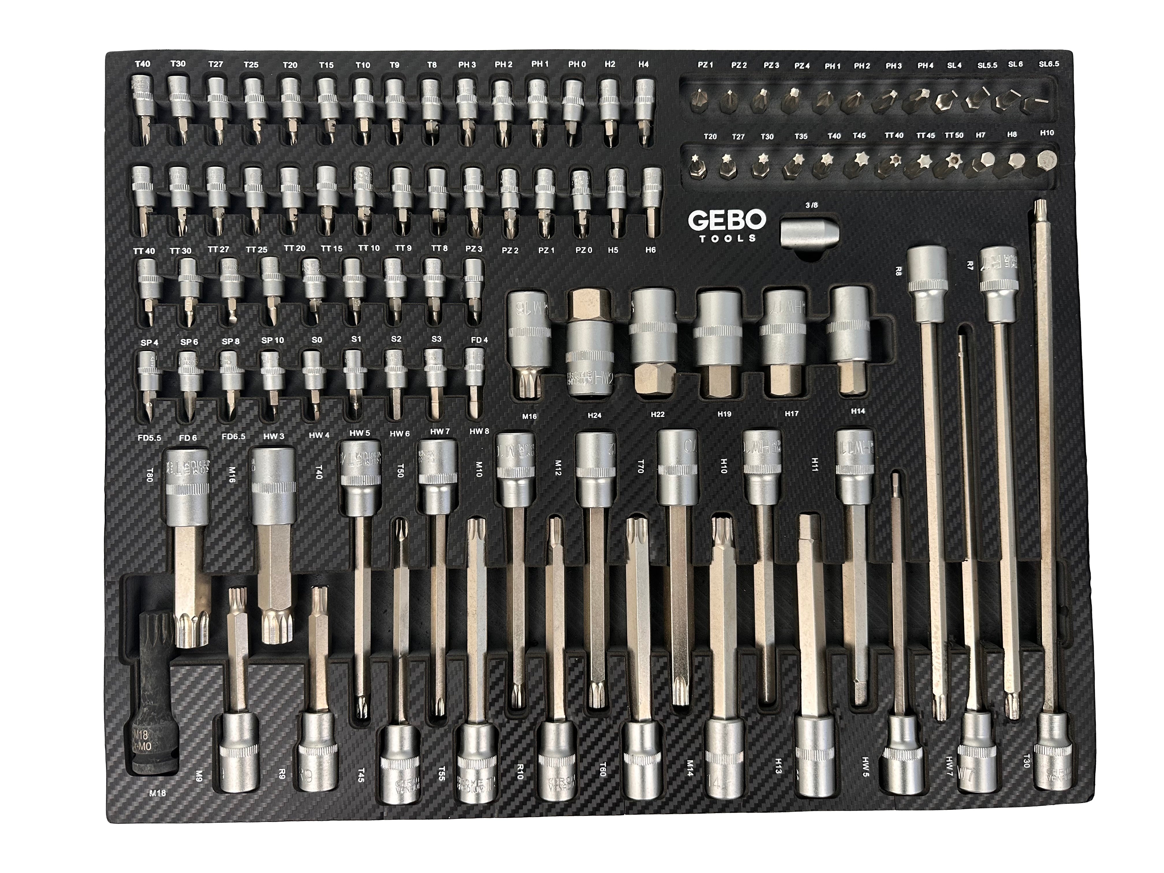 Set di 101 inserti bit in schiuma espansa, inserto schiuma a forma di cubo, modulo per carrelli portautensili, Gebo Tools