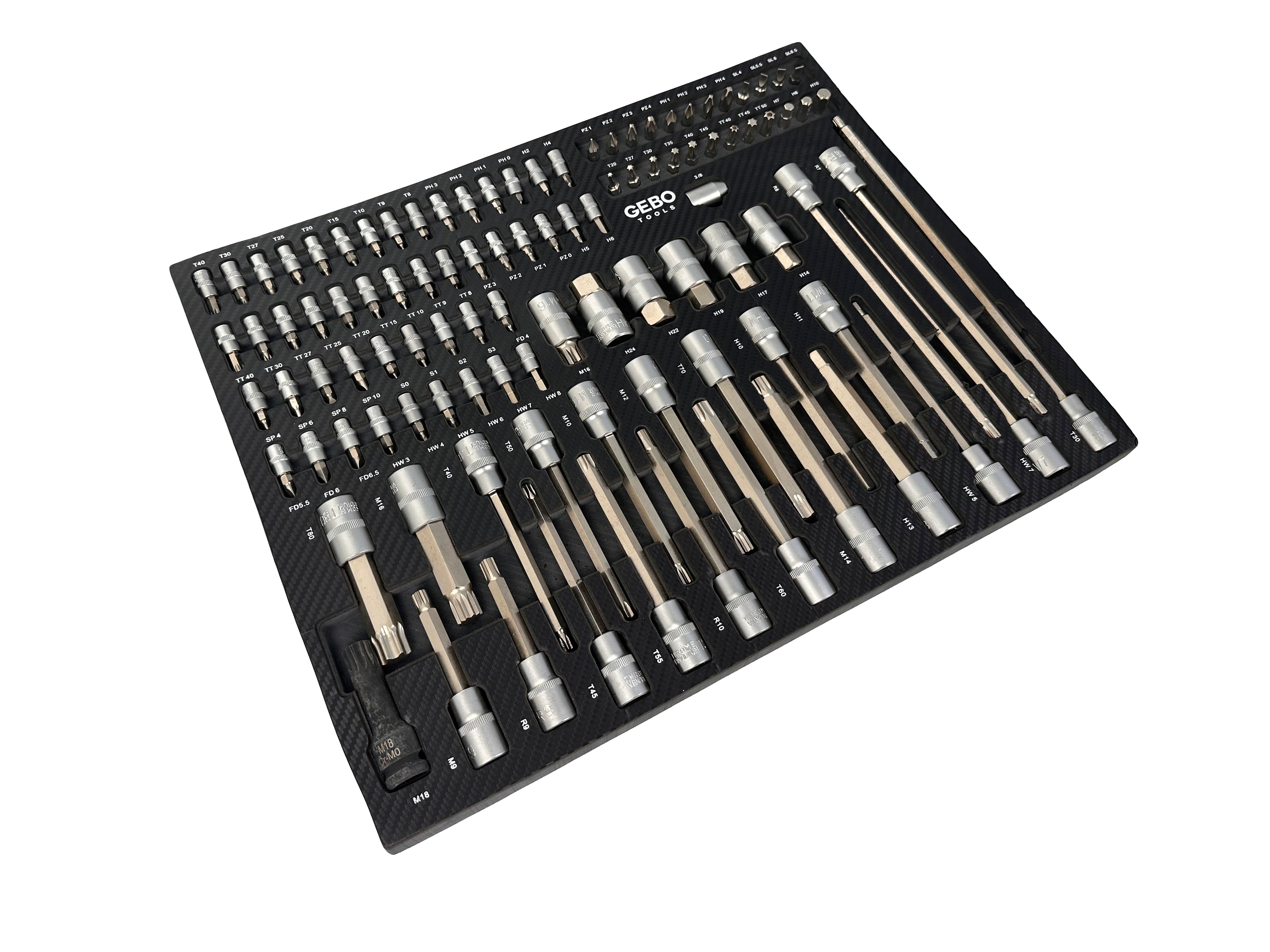 Set di 101 inserti bit in schiuma espansa, inserto schiuma a forma di cubo, modulo per carrelli portautensili, Gebo Tools