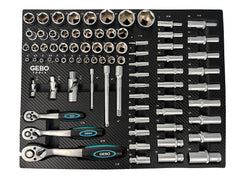Set di bussole da 81 pezzi con inserto in schiuma per carrello portautensili, schiuma espansa, schiuma a forma di cubo, modulo per carrelli porta attrezzi, Gebo Tools
