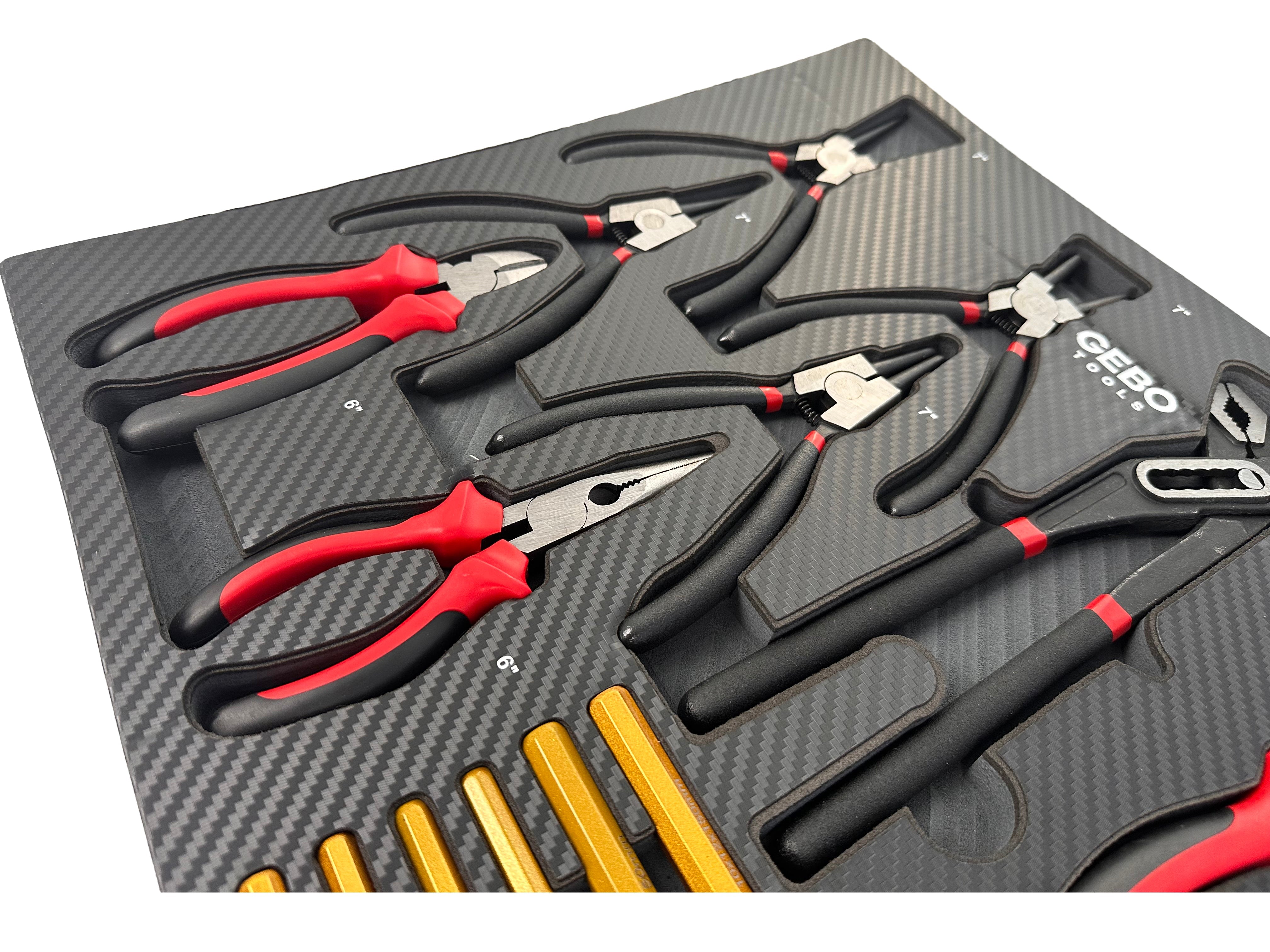 Modulo in spugna porta attrezzi per armadio utensili ,pinze ,punzoni e martello, termoformato rigido vuoto per cassettiera officina 16 pezzi, 54 × 39,5 × 3 cm Gebo Tools