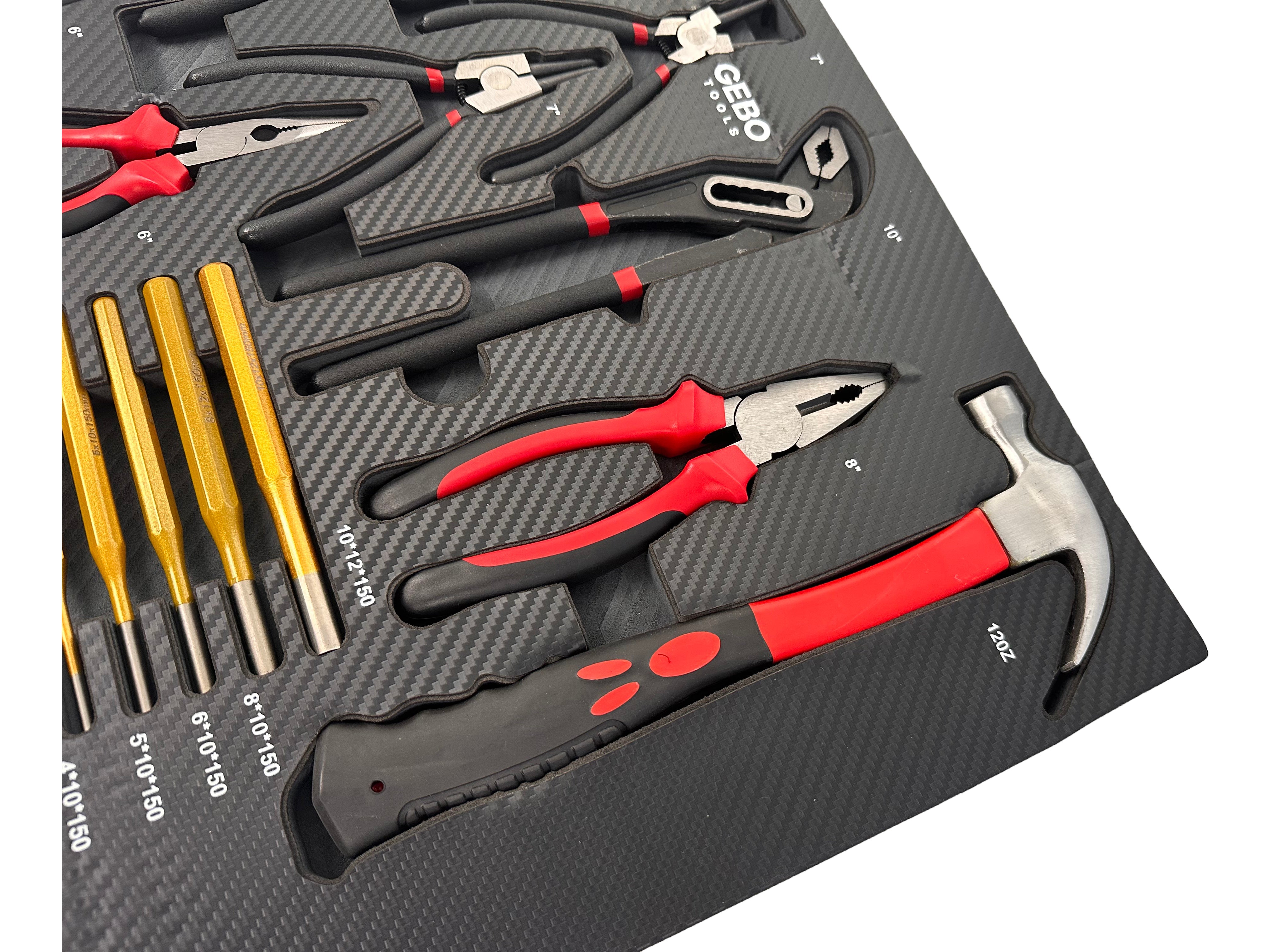 Modulo in spugna porta attrezzi per armadio utensili ,pinze ,punzoni e martello, termoformato rigido vuoto per cassettiera officina 16 pezzi, 54 × 39,5 × 3 cm Gebo Tools