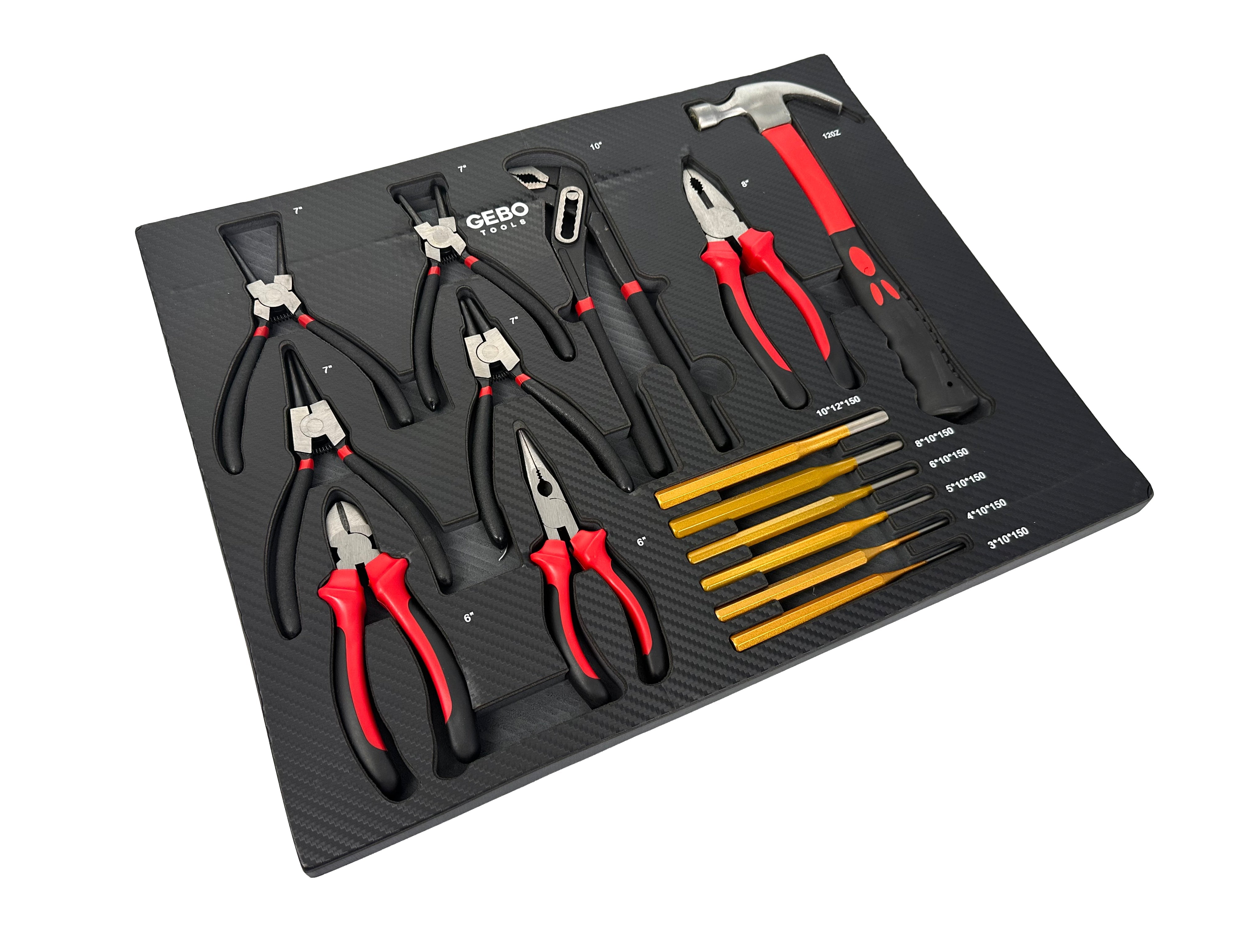 Modulo in spugna porta attrezzi per armadio utensili ,pinze ,punzoni e martello, termoformato rigido vuoto per cassettiera officina 16 pezzi, 54 × 39,5 × 3 cm Gebo Tools