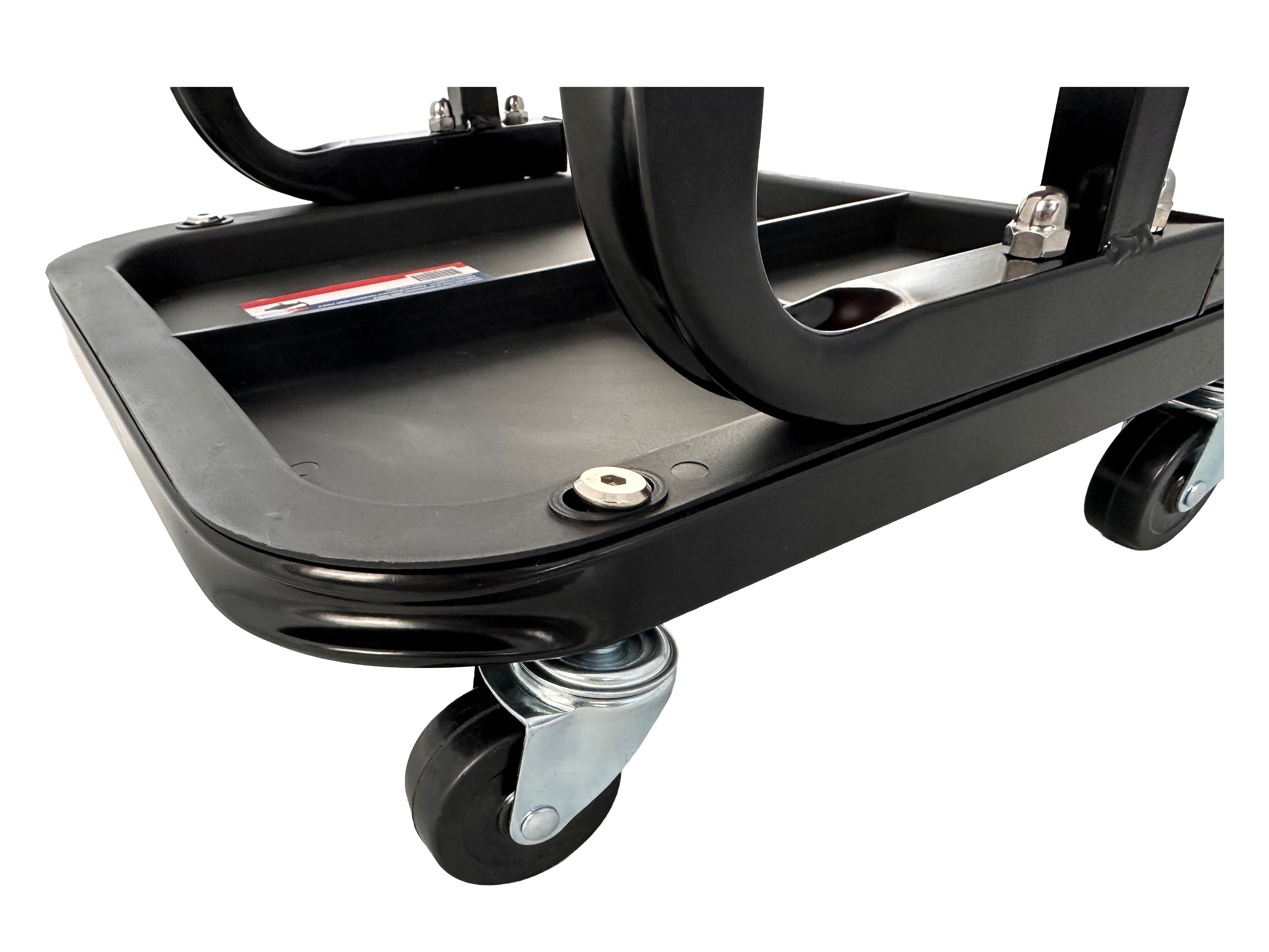 Sgabello per officina con ruote, sgabello di montaggio, carrello meccanico con ripiano porta-attrezzi a 3 scomparti, sgabello da officina su ruote, sgabello meccanico garage, Gebo Tools