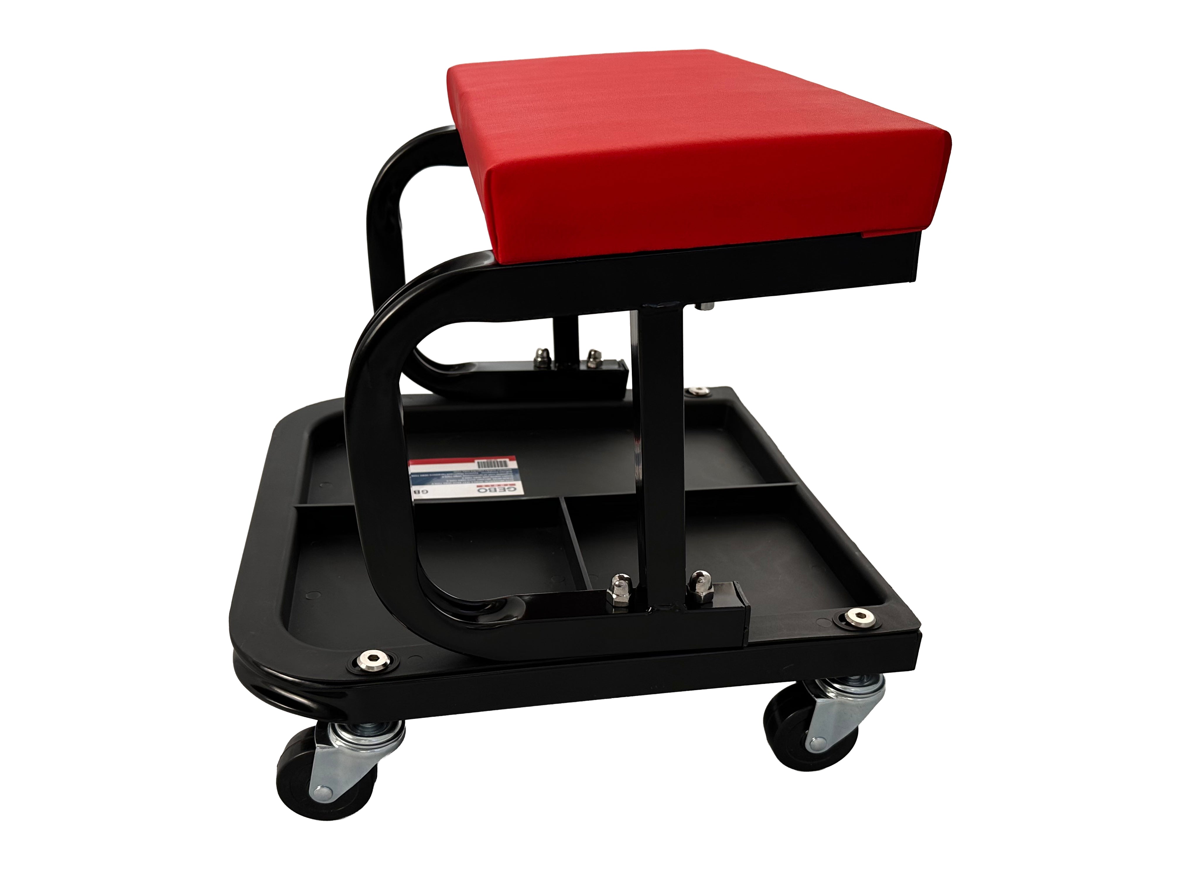 Sgabello per officina con ruote, sgabello di montaggio, carrello meccanico con ripiano porta-attrezzi a 3 scomparti, sgabello da officina su ruote, sgabello meccanico garage, Gebo Tools
