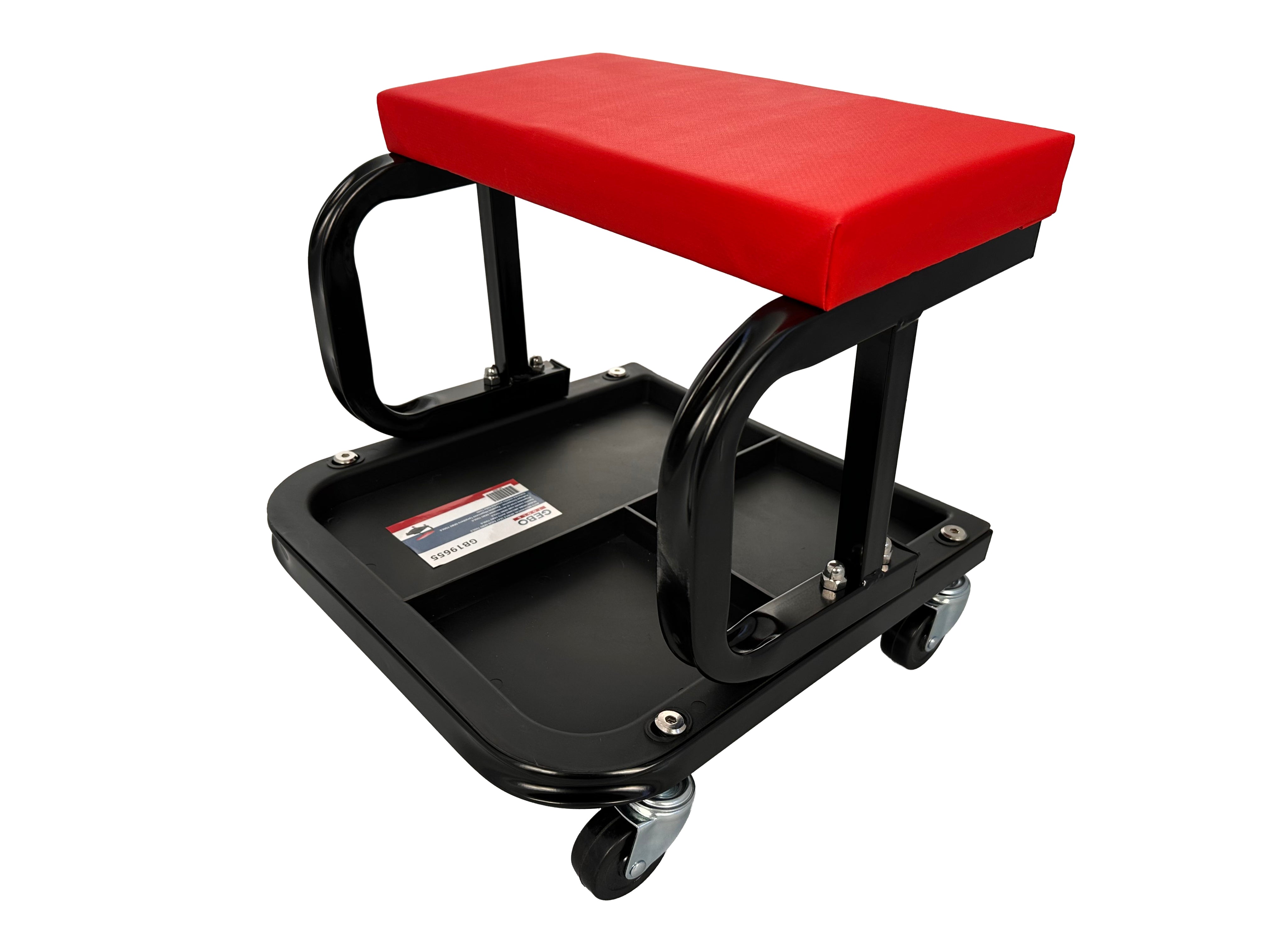 Sgabello per officina con ruote, sgabello di montaggio, carrello meccanico con ripiano porta-attrezzi a 3 scomparti, sgabello da officina su ruote, sgabello meccanico garage, Gebo Tools