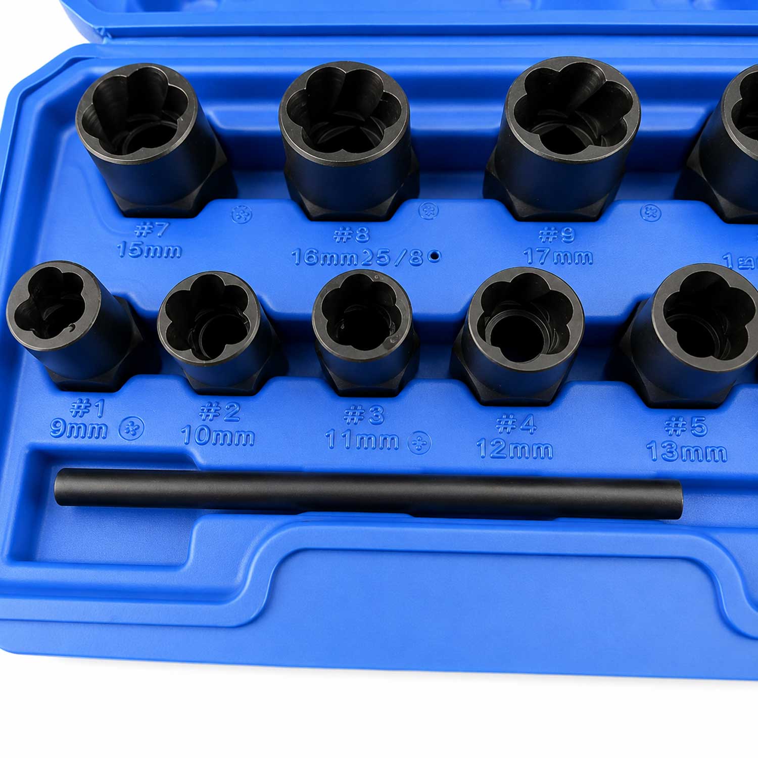 Set-kit bussole elicoidali per rimozione viti e bulloni danneggiati, 9-19 mm, 11 pezzi Gebo Tools