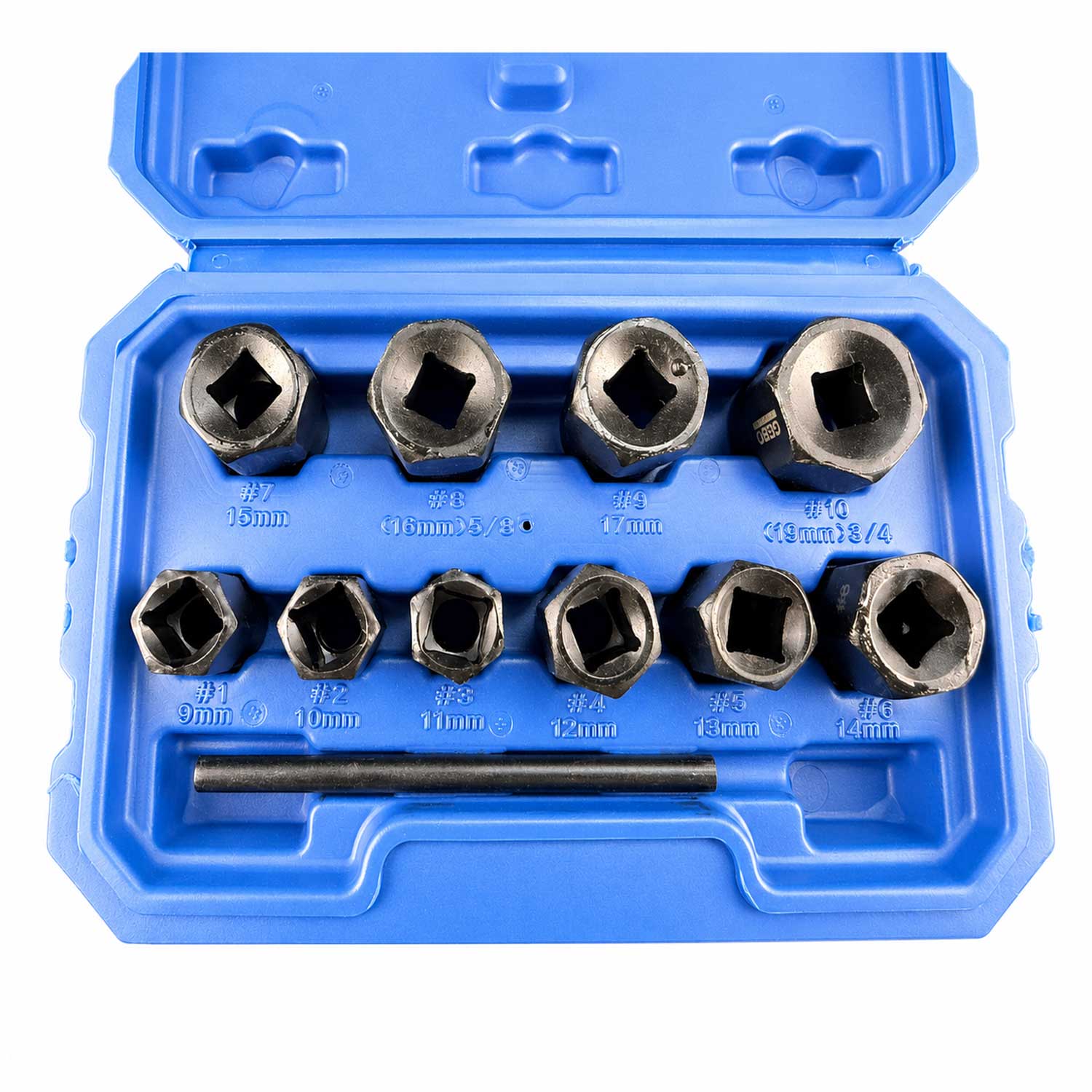 Set-kit bussole elicoidali per rimozione viti e bulloni danneggiati, 9-19 mm, 11 pezzi Gebo Tools