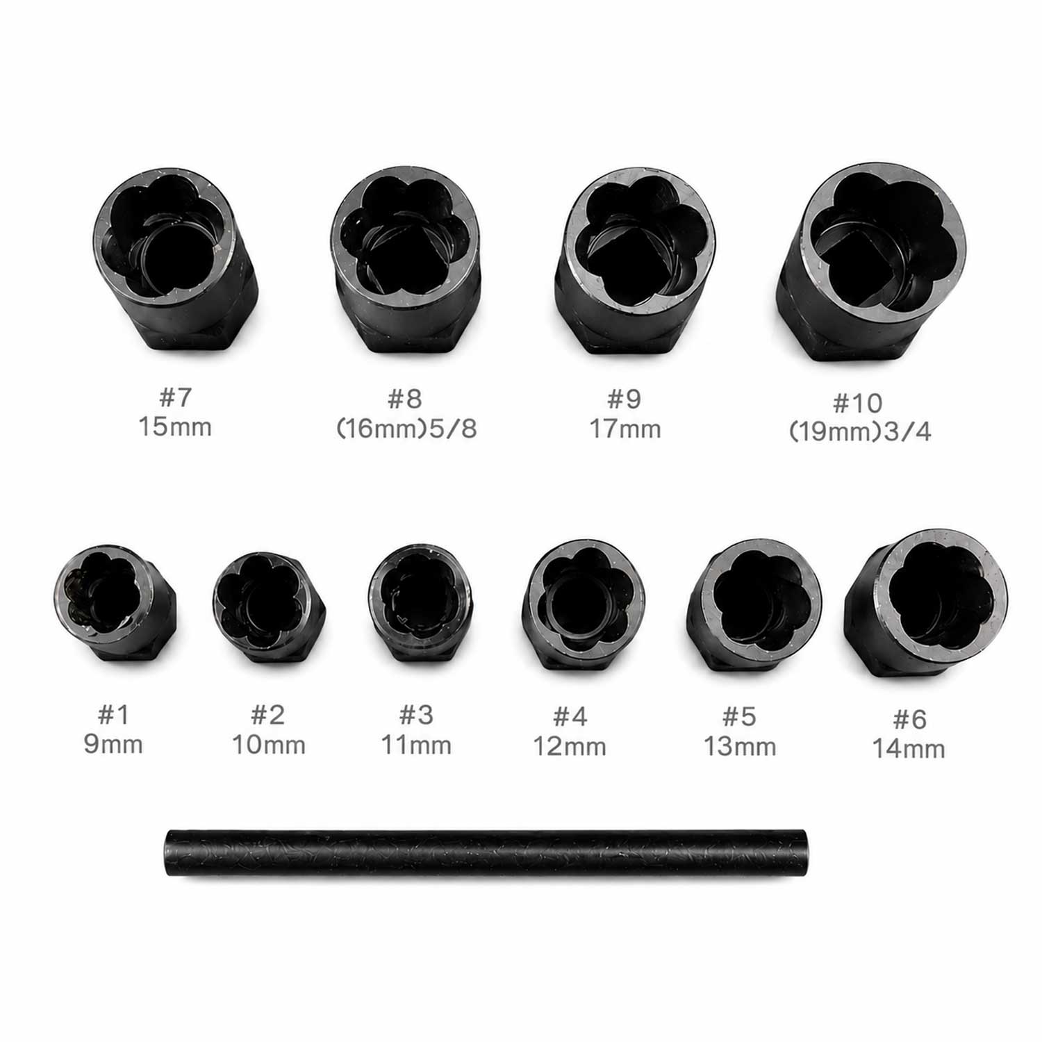 Set-kit bussole elicoidali per rimozione viti e bulloni danneggiati, 9-19 mm, 11 pezzi Gebo Tools