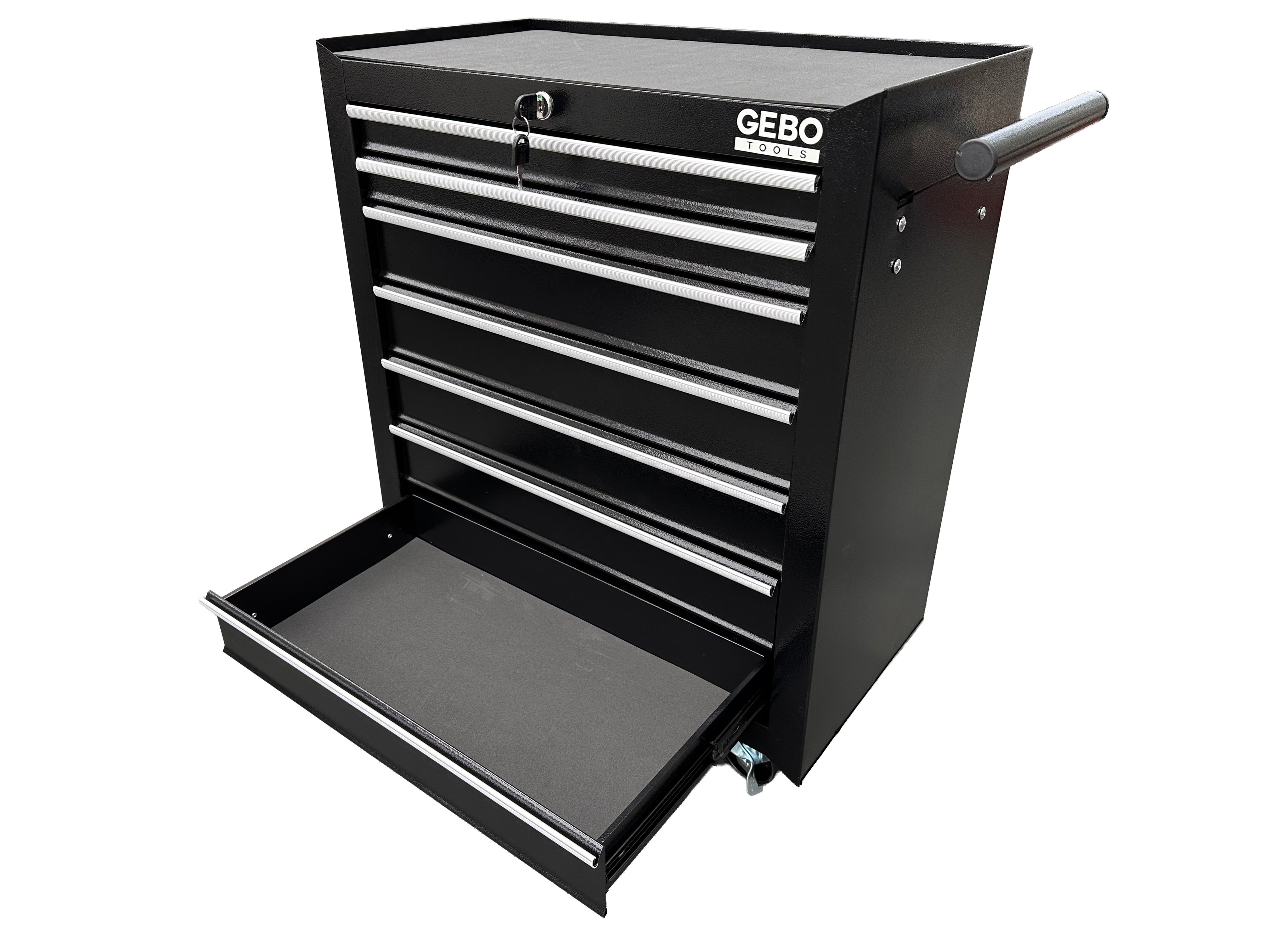 Armadio metallico senza attrezzi con 7 cassetti nero, carrello portautensili , cassetta porta attrezzi mobile con ruote 78 X 62 X 33 cm Gebo Tools