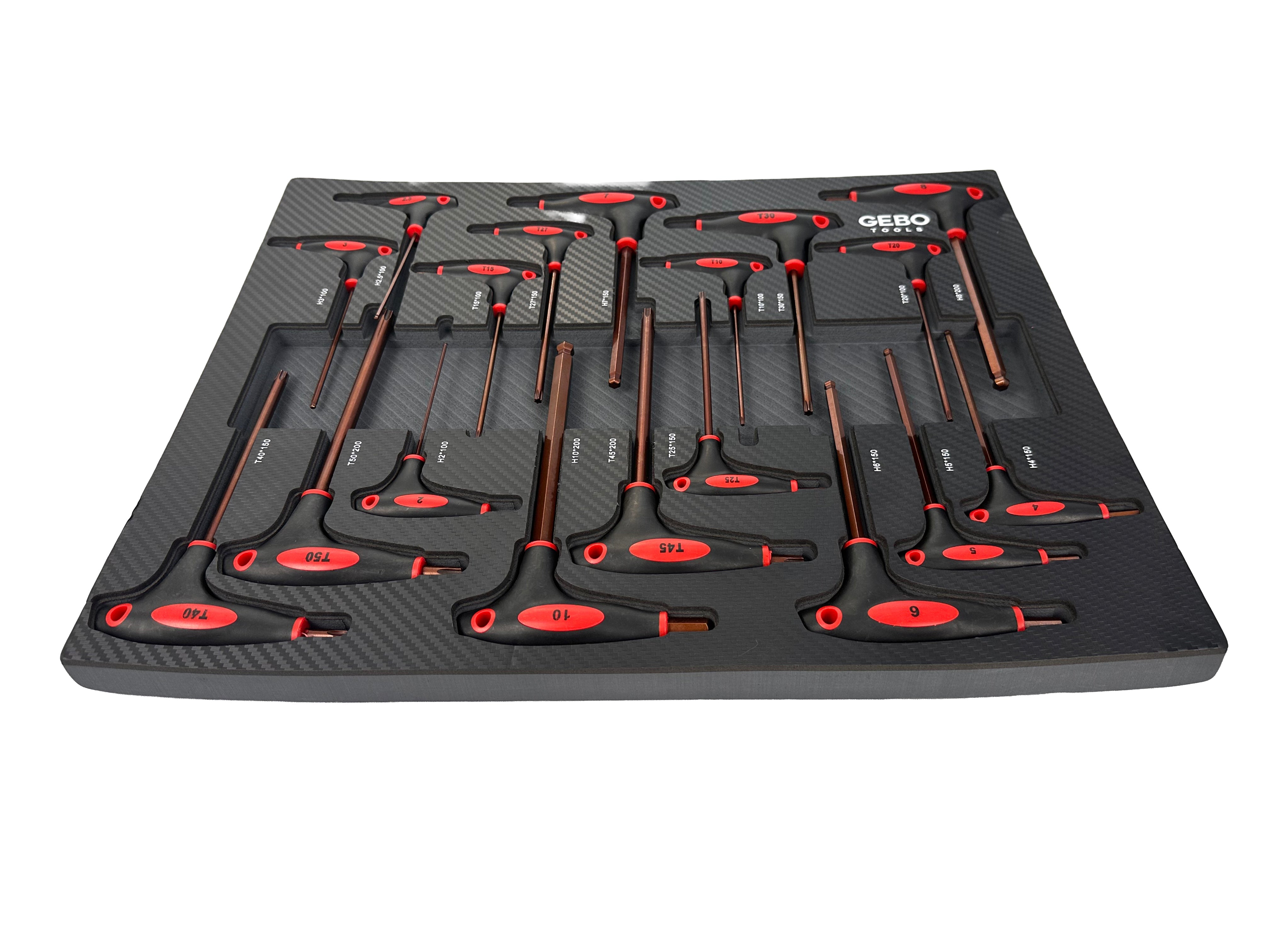 Modulo per carrelli portautensili, serie di cacciaviti con impugnatura scorrevole a T, set di chiavi a T esagonali, Torx 18 pezzi Gebo Tools