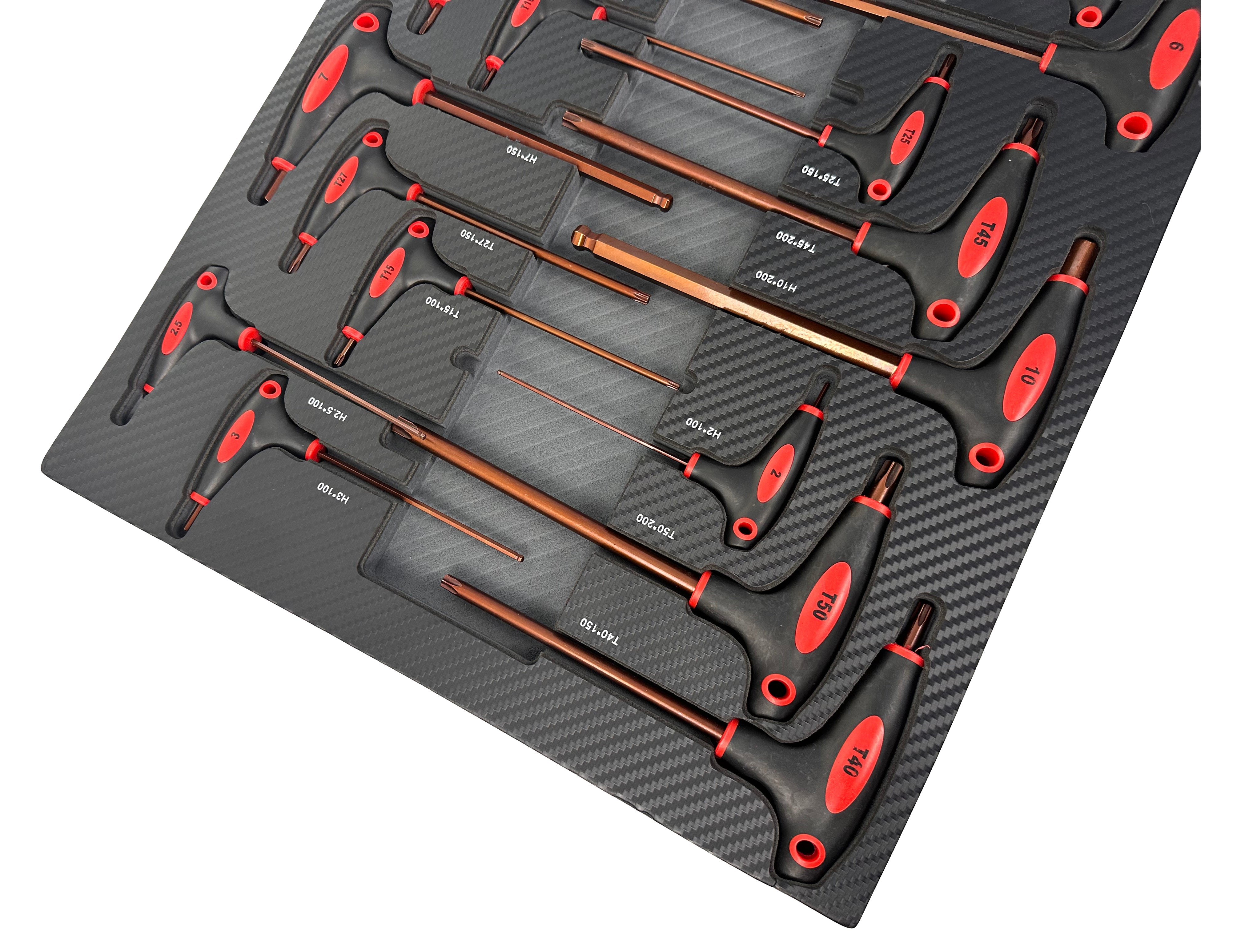 Modulo per carrelli portautensili, serie di cacciaviti con impugnatura scorrevole a T, set di chiavi a T esagonali, Torx 18 pezzi Gebo Tools