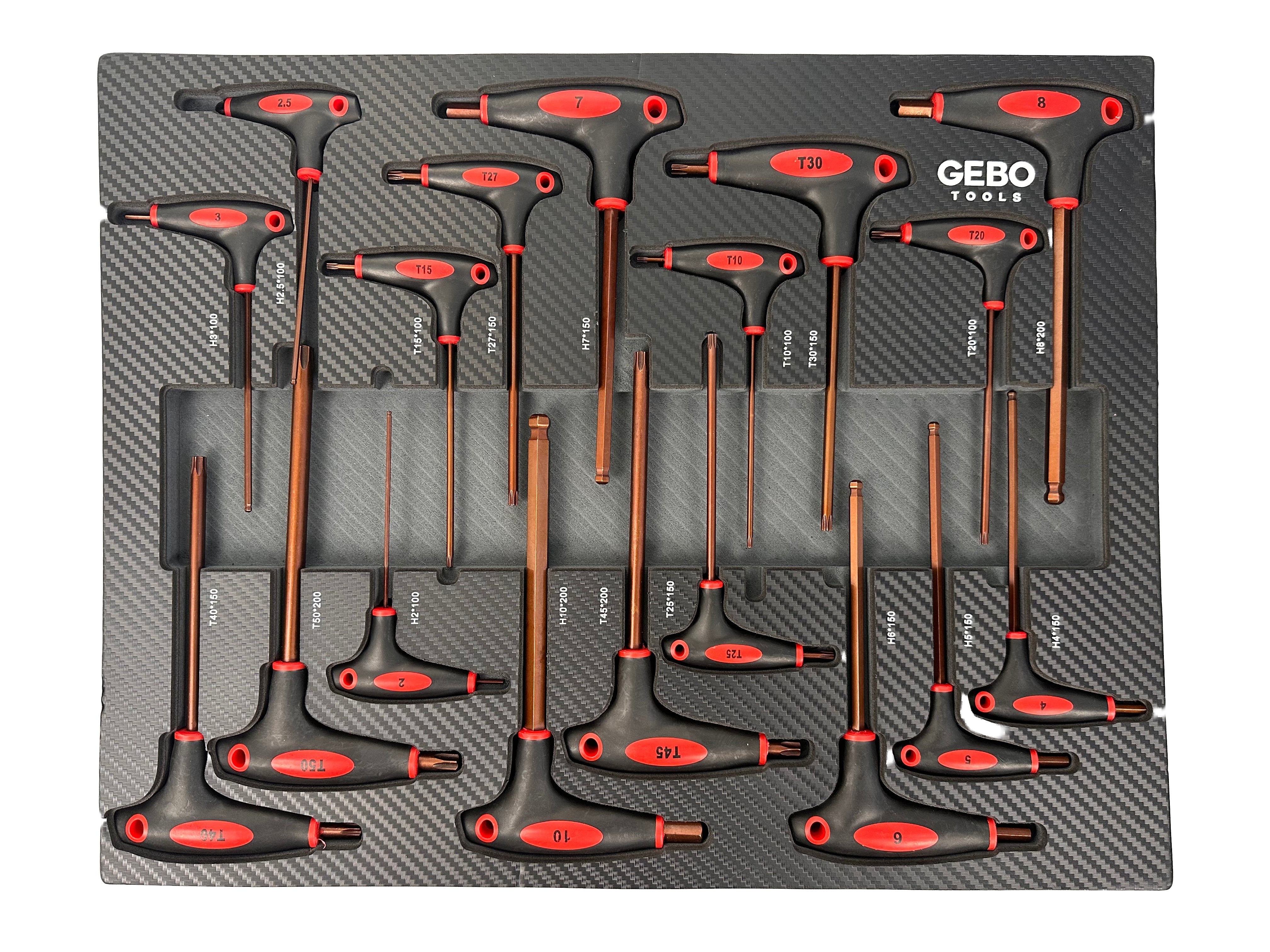 Modulo per carrelli portautensili, serie di cacciaviti con impugnatura scorrevole a T, set di chiavi a T esagonali, Torx 18 pezzi Gebo Tools