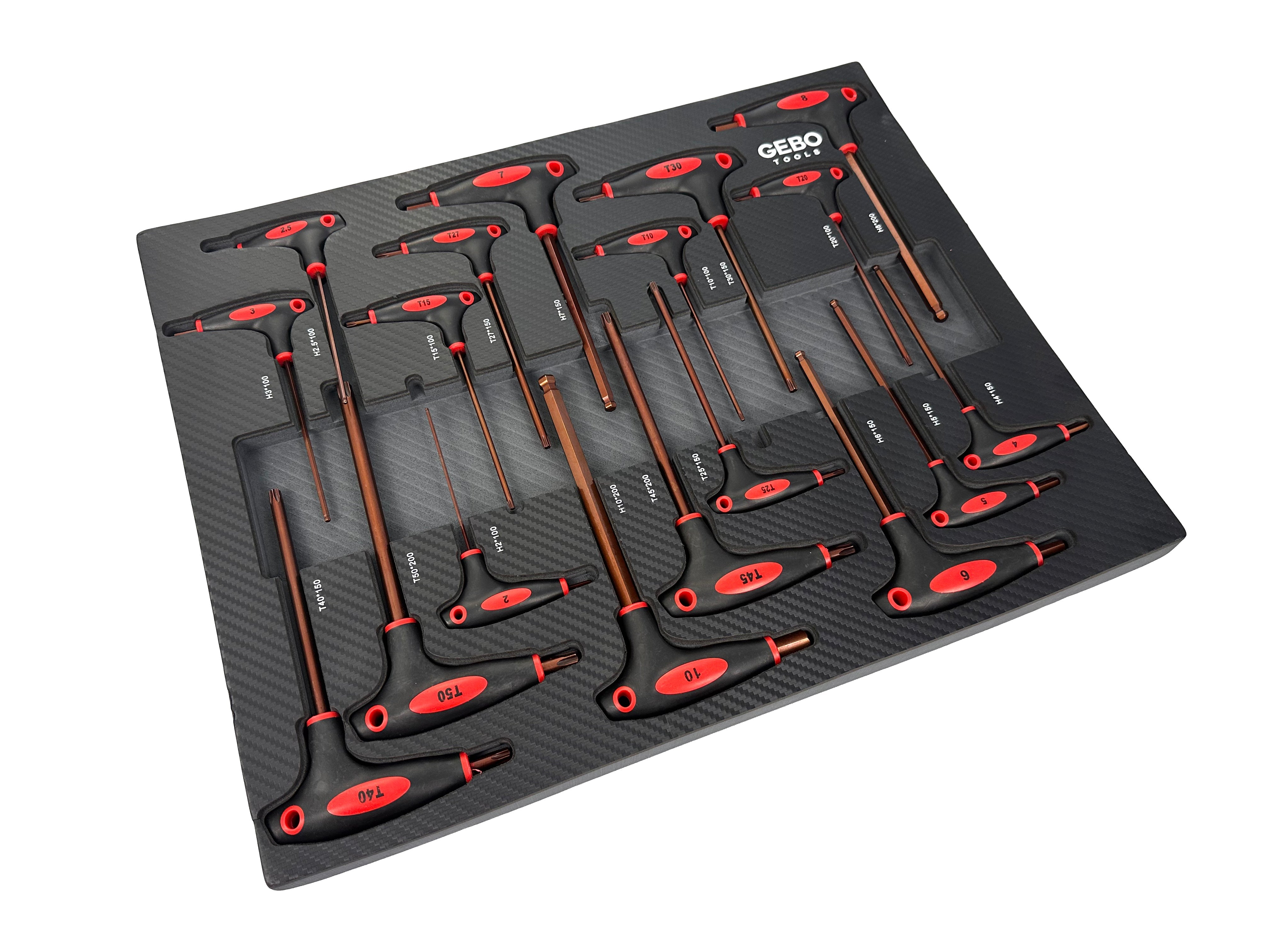 Modulo per carrelli portautensili, serie di cacciaviti con impugnatura scorrevole a T, set di chiavi a T esagonali, Torx 18 pezzi Gebo Tools