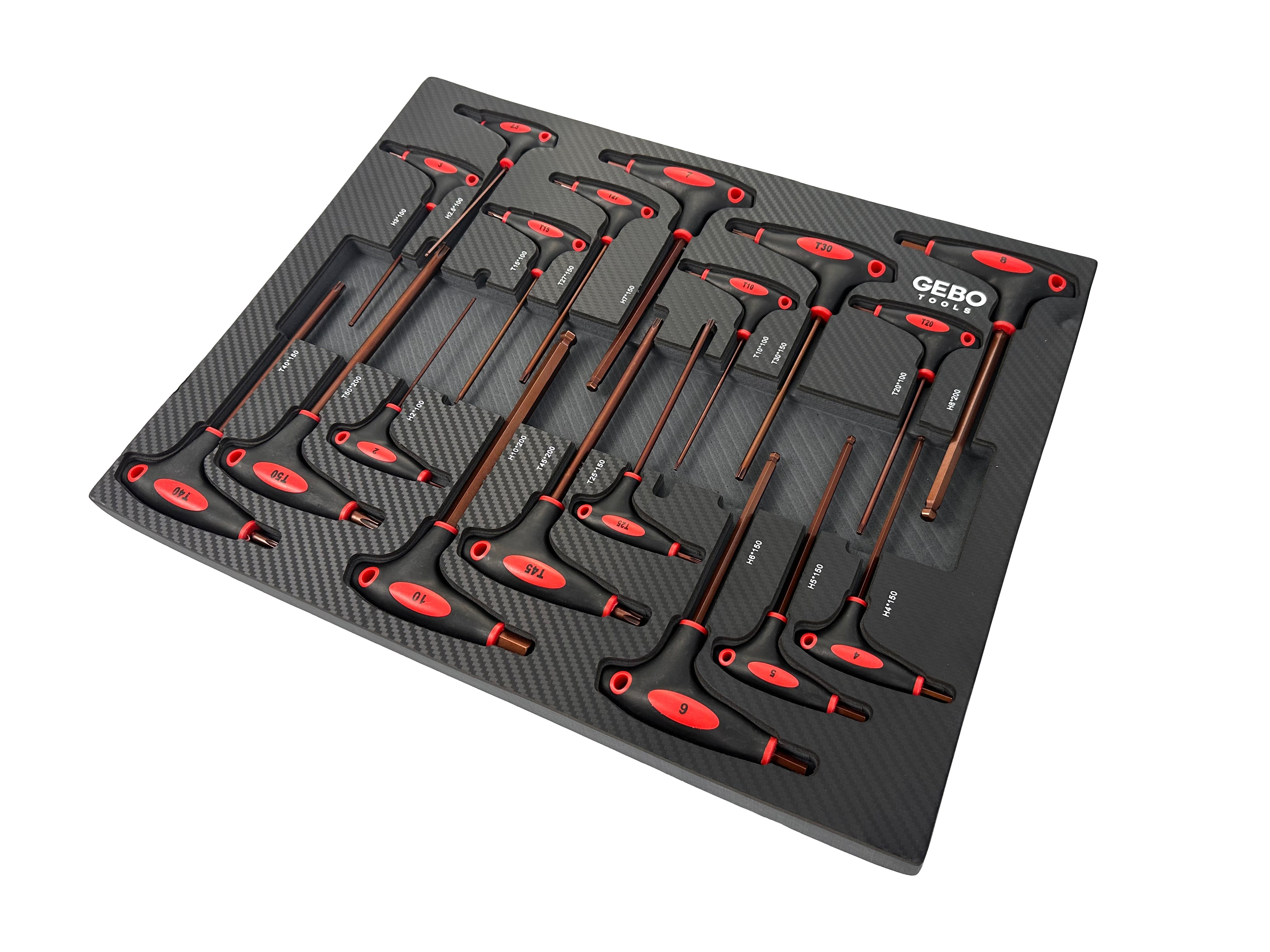 Modulo per carrelli portautensili, serie di cacciaviti con impugnatura scorrevole a T, set di chiavi a T esagonali, Torx 18 pezzi Gebo Tools