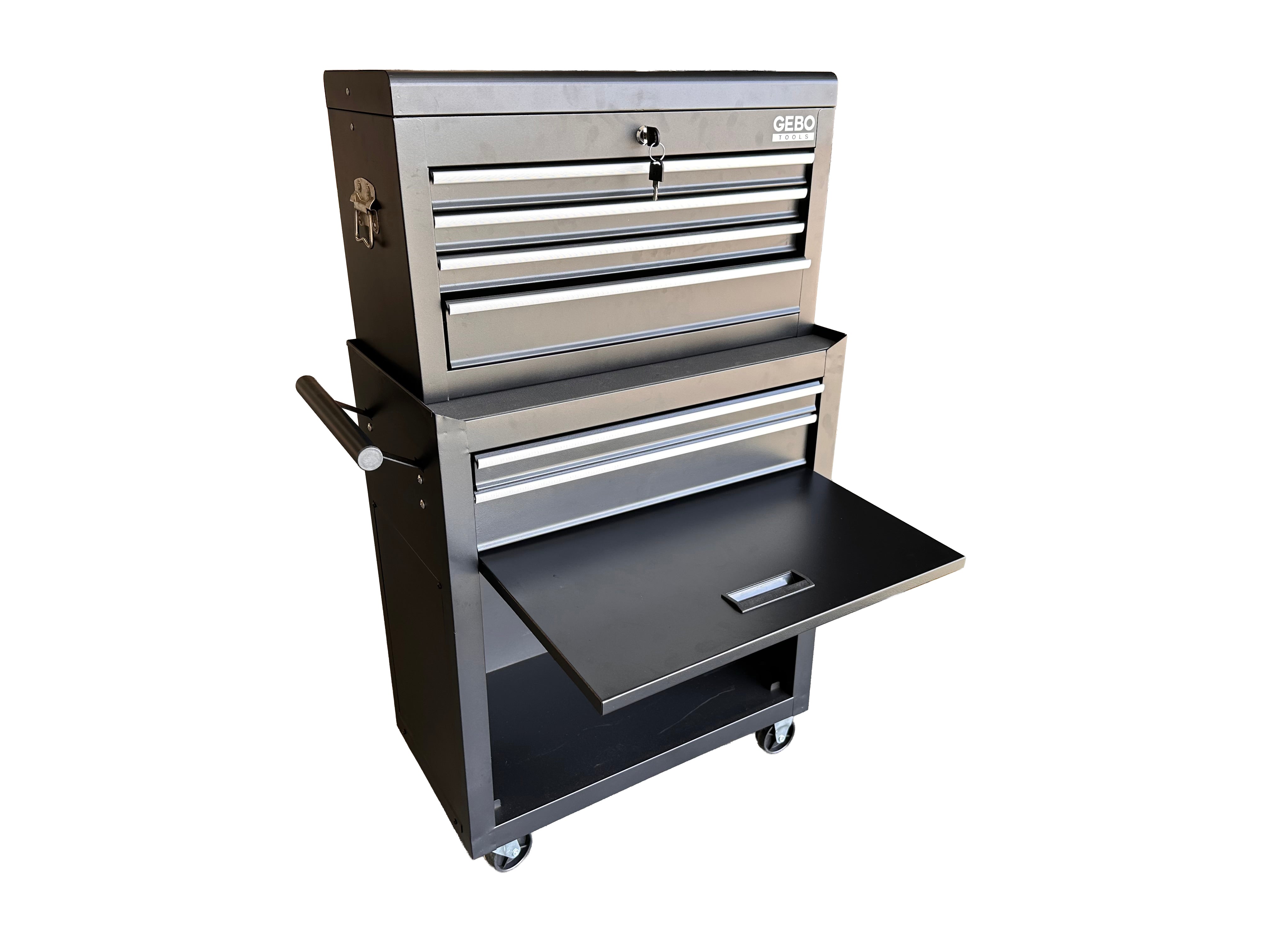 Armadio metallico senza attrezzi a 2 pezzi,con 6 cassetti a ripiano rimovibile ,carrello portautensili , cassetta porta attrezzi mobile Gebo Tools