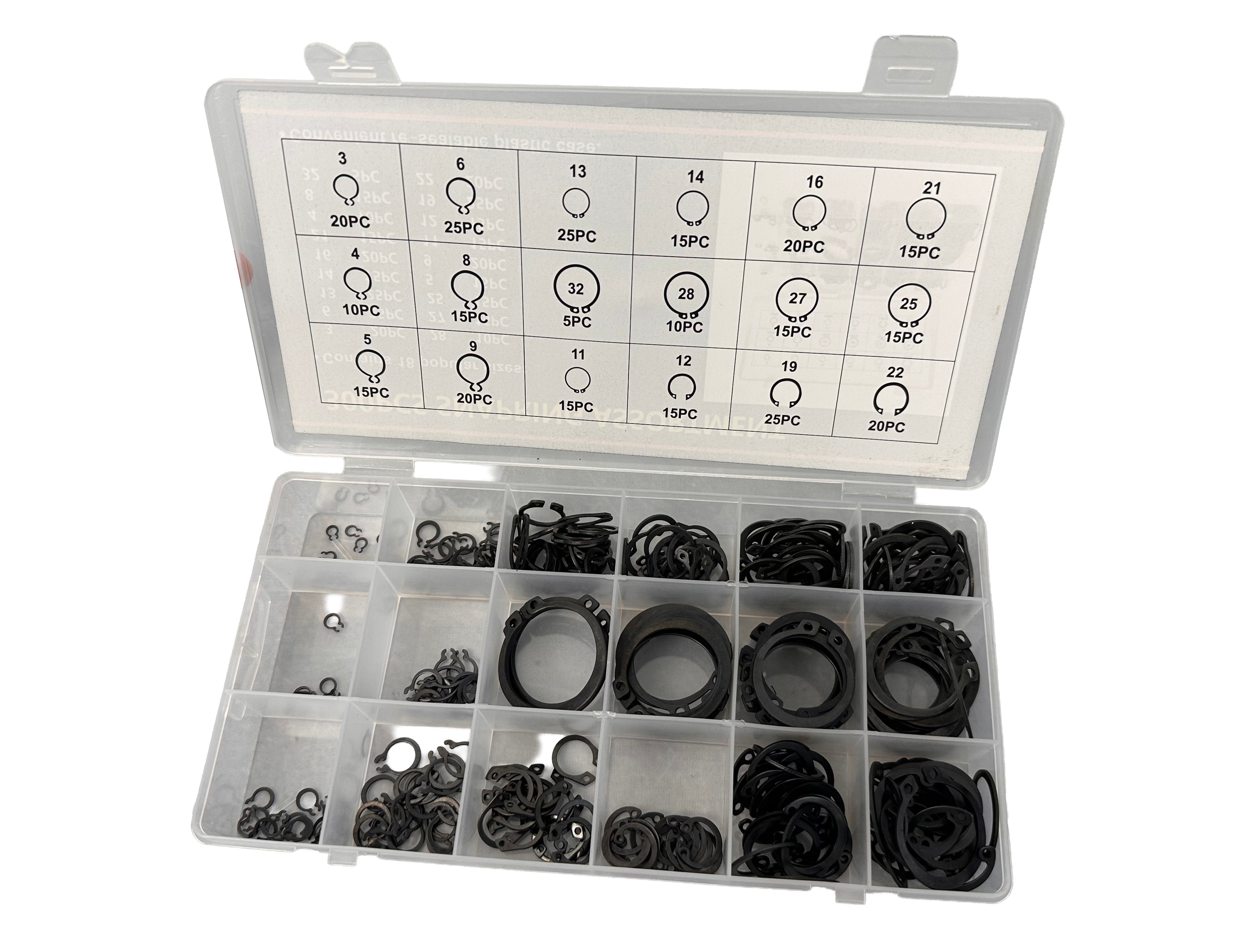 Set assortimento anelli Seeger esterni (anelli d'arresto), 300 pezzi Gebo Tools