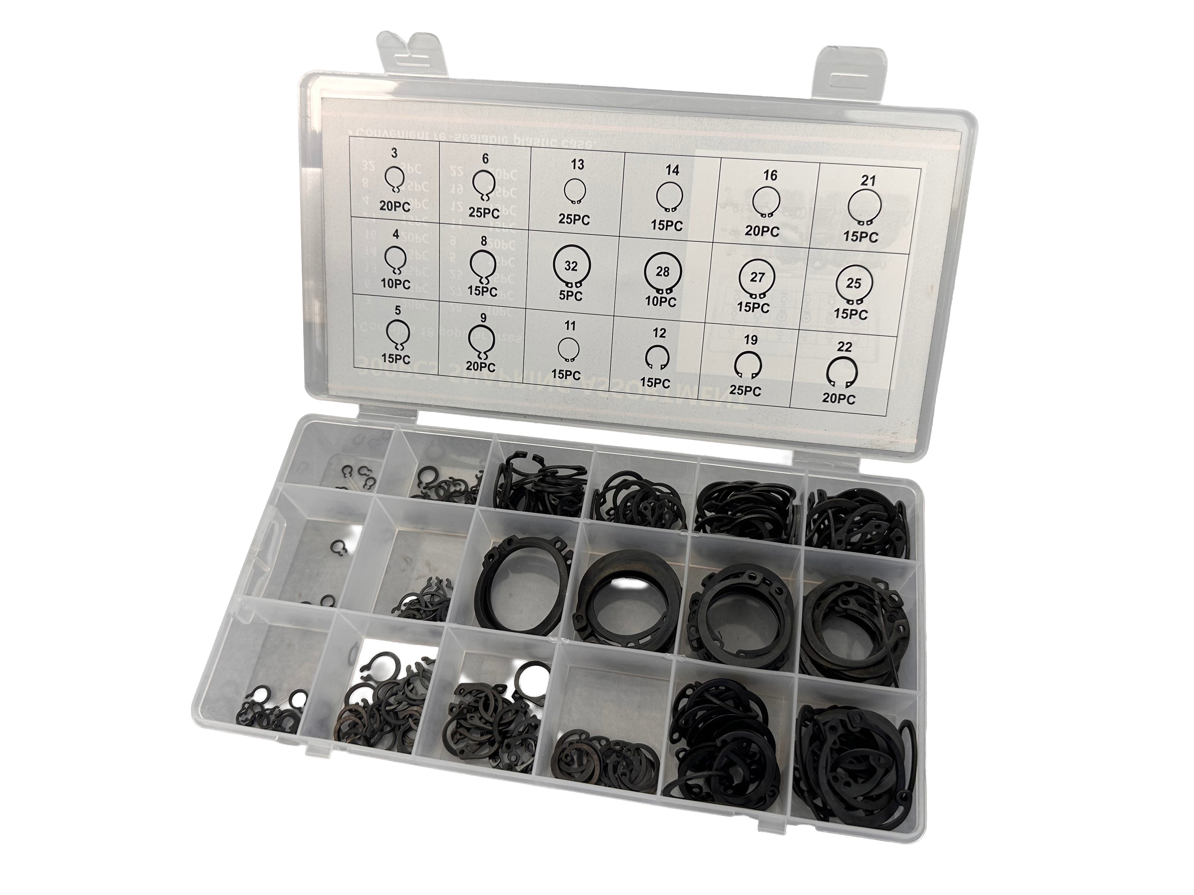 Set assortimento anelli Seeger esterni (anelli d'arresto), 300 pezzi Gebo Tools